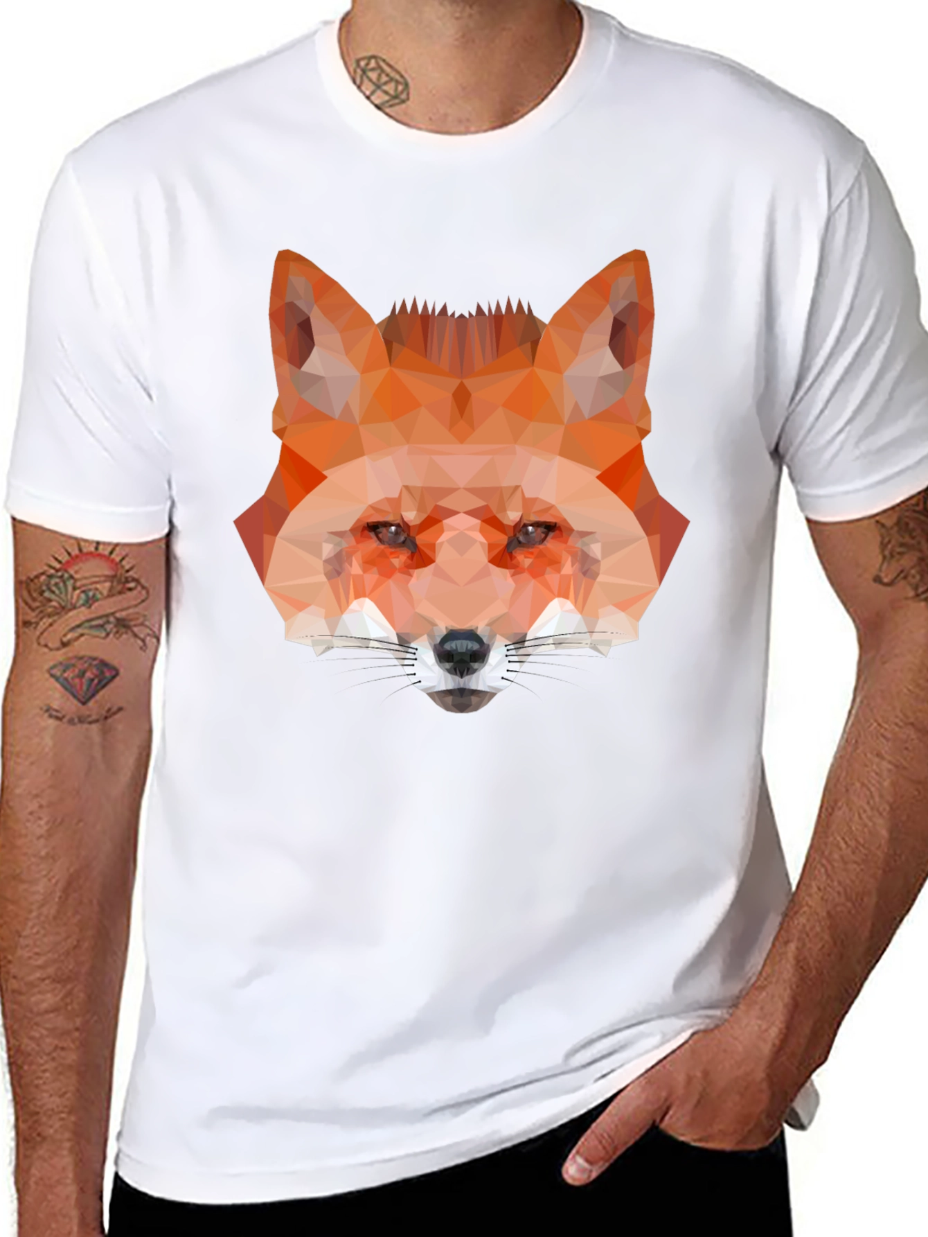 Geometric Fox Graphic Tee - Black