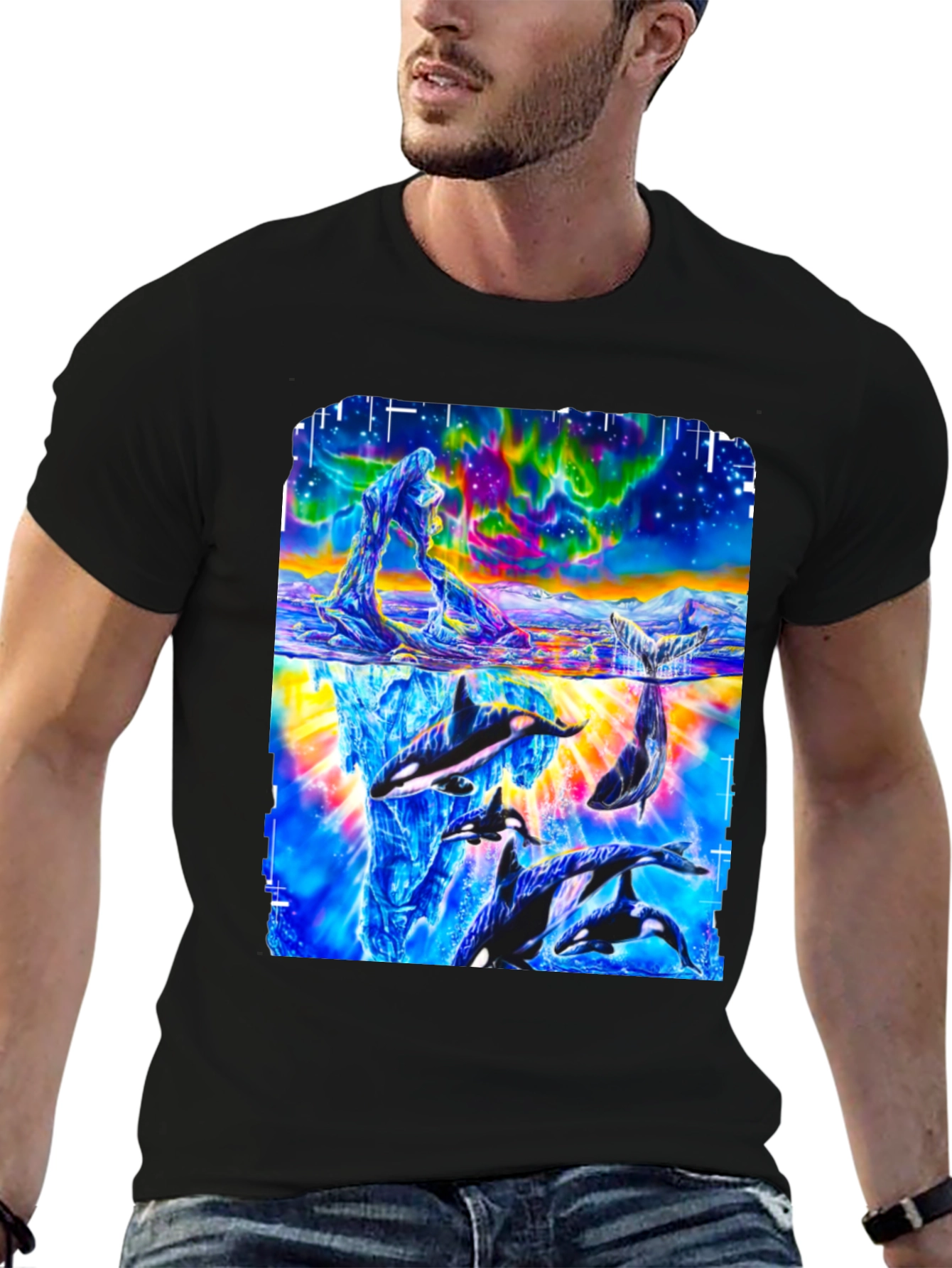 Orca Aurora Borealis Graphic Print T-Shirt