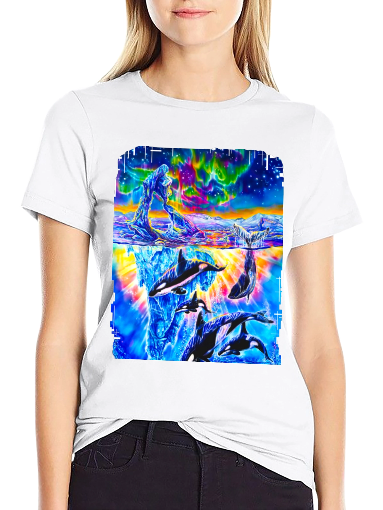 Orca Aurora Borealis Graphic Print T-Shirt