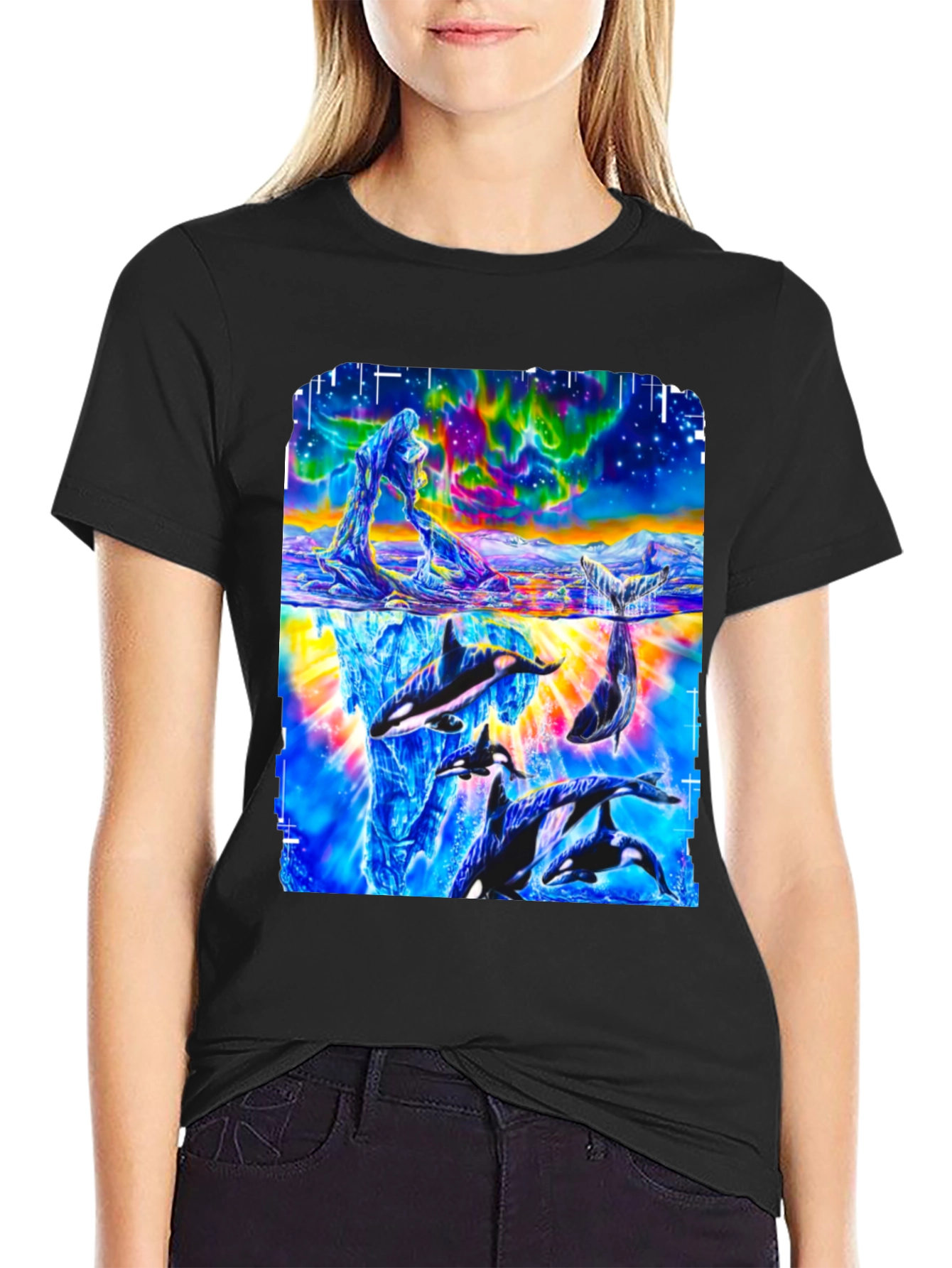 Orca Aurora Borealis Graphic Print T-Shirt