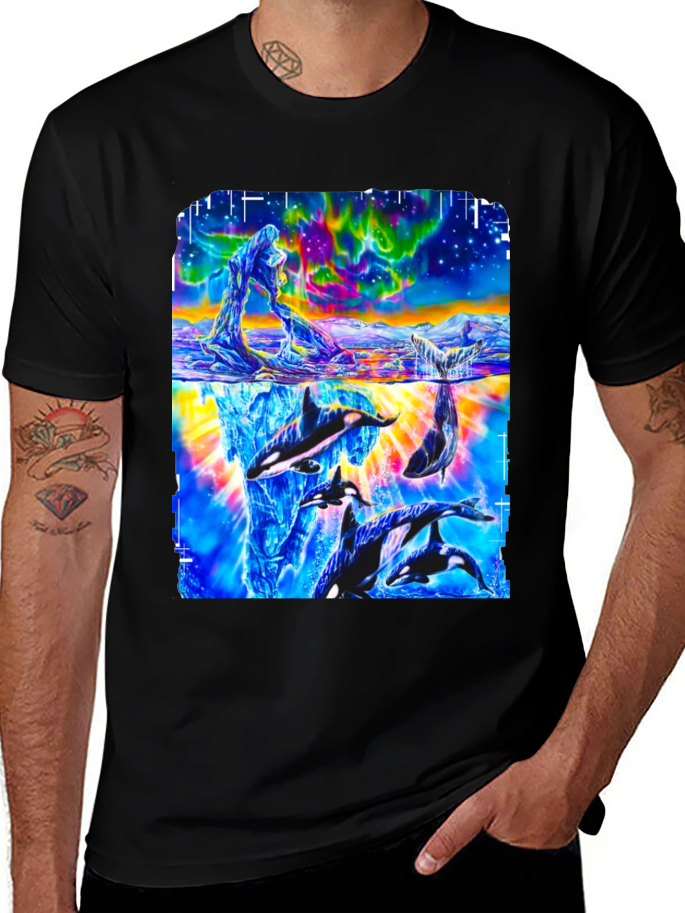 Orca Aurora Borealis Graphic Print T-Shirt