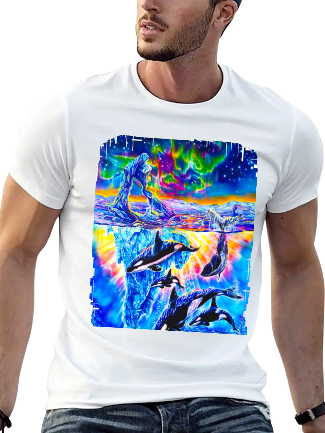 Orca Aurora Borealis Graphic Print T-Shirt