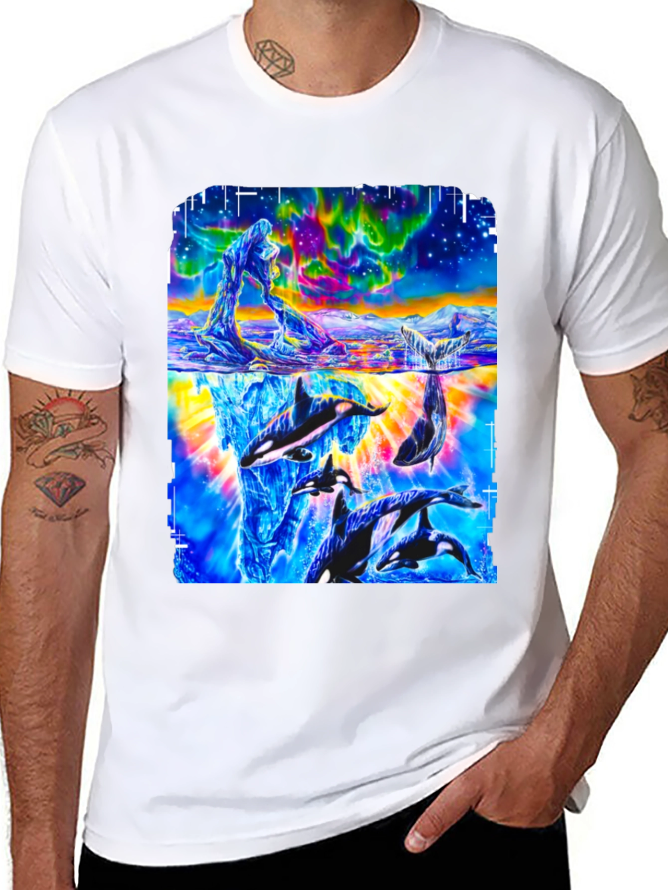 Orca Aurora Borealis Graphic Print T-Shirt