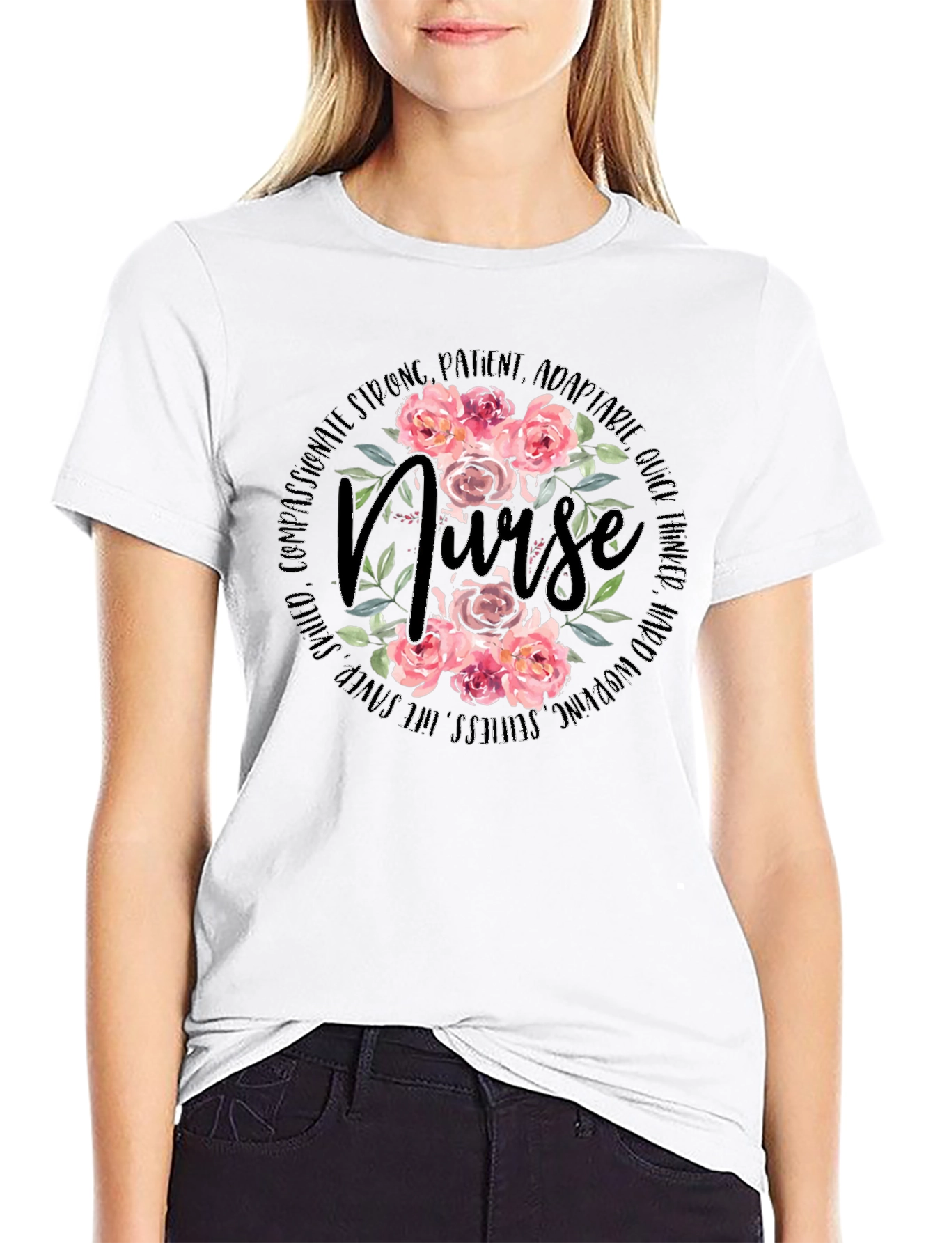 Floral Nurse T-Shirt - Compassionate & Strong