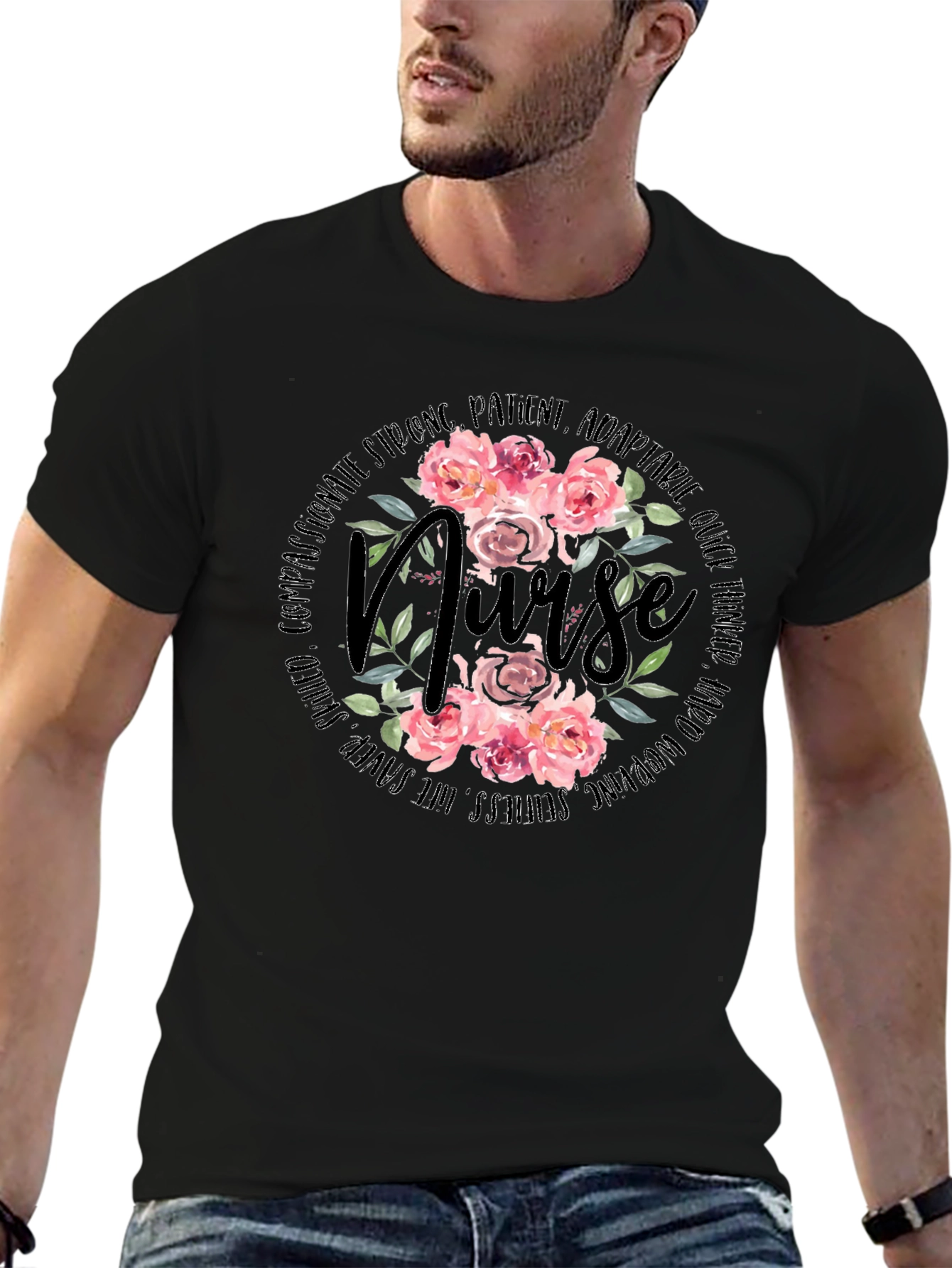 Floral Nurse T-Shirt - Compassionate & Strong
