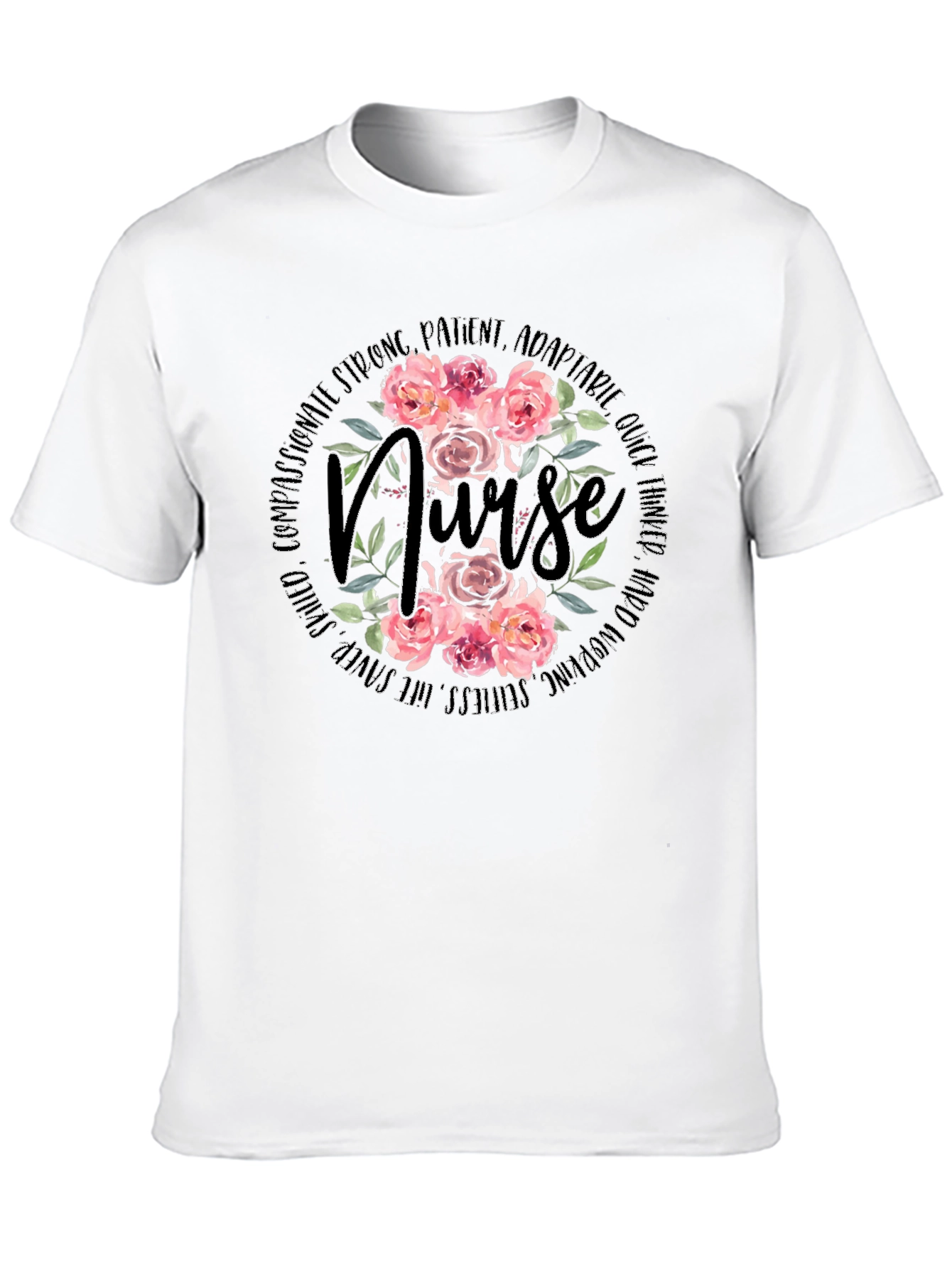 Floral Nurse T-Shirt - Compassionate & Strong