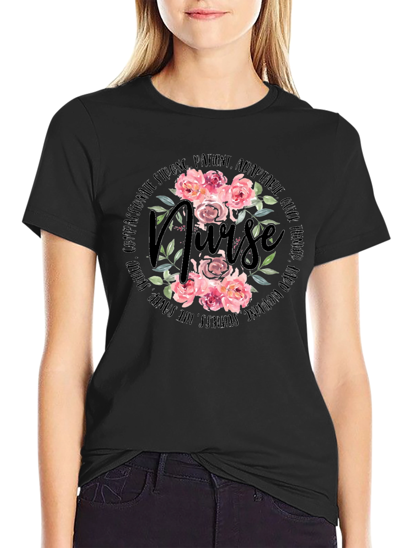 Floral Nurse T-Shirt - Compassionate & Strong