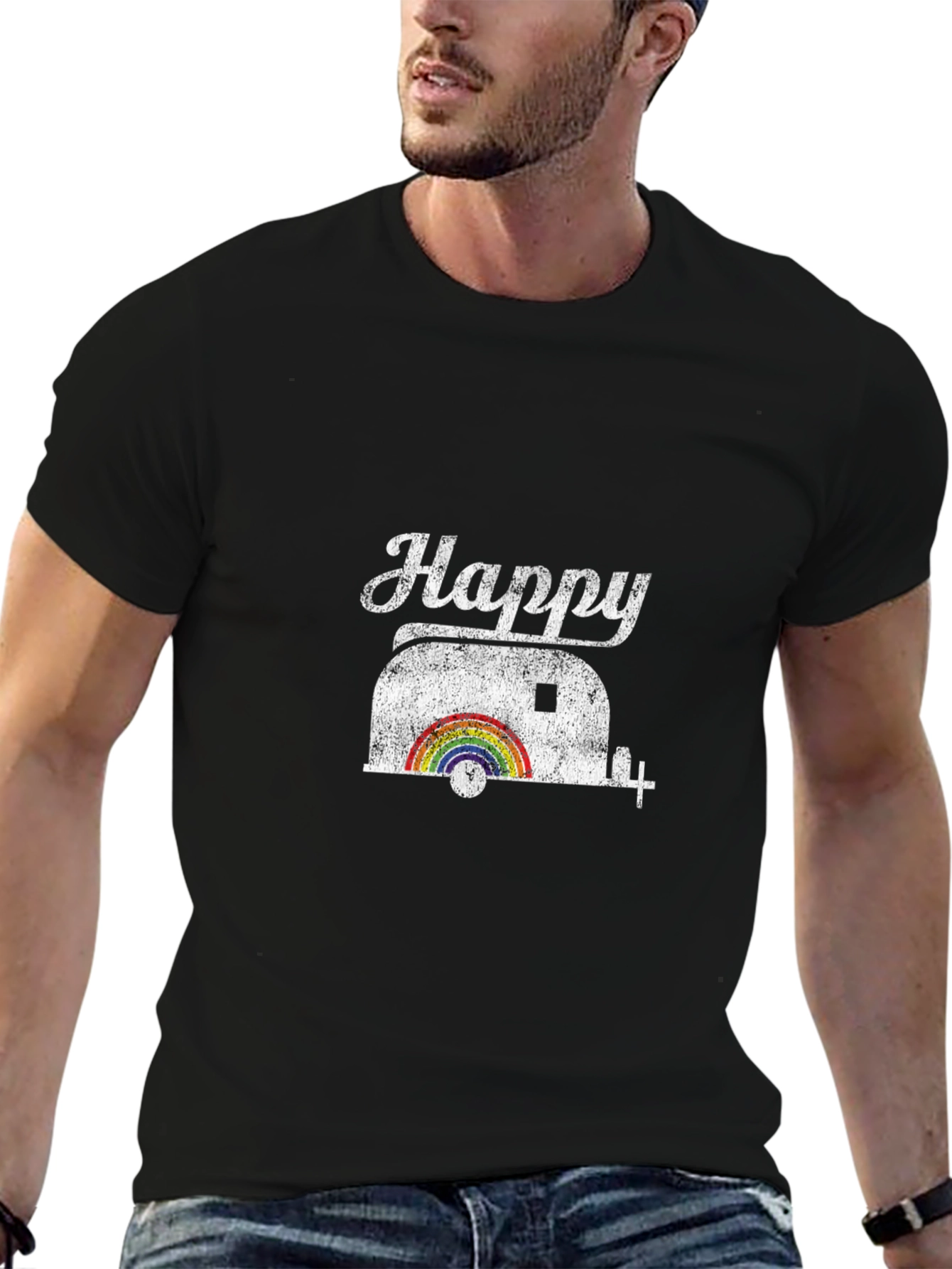 Happy Camper Rainbow Graphic T-Shirt