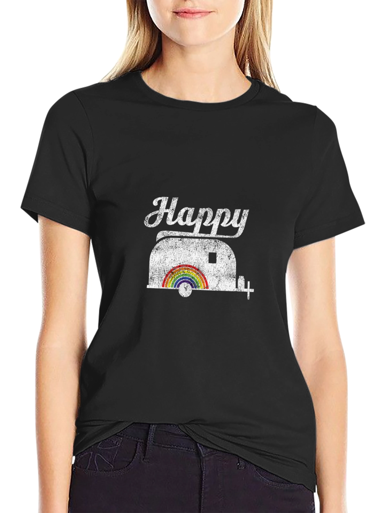 Happy Camper Rainbow Graphic T-Shirt