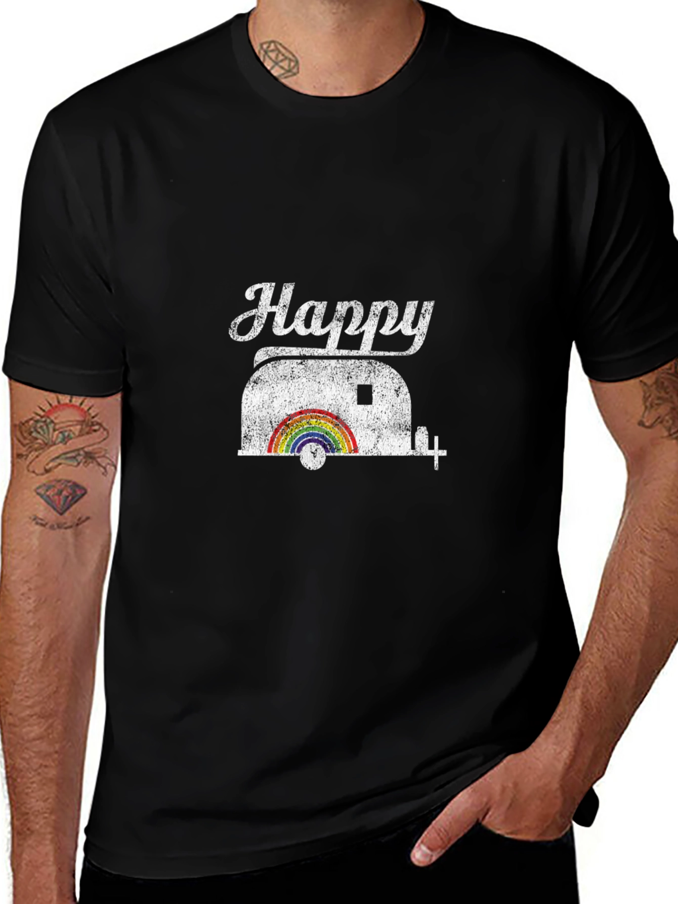 Happy Camper Rainbow Graphic T-Shirt