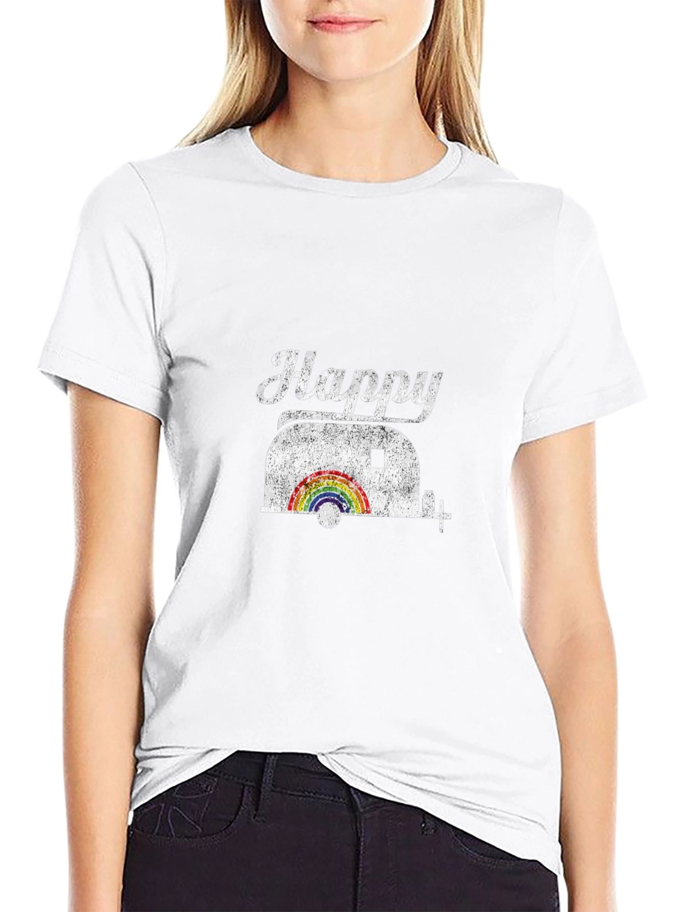 Happy Camper Rainbow Graphic T-Shirt