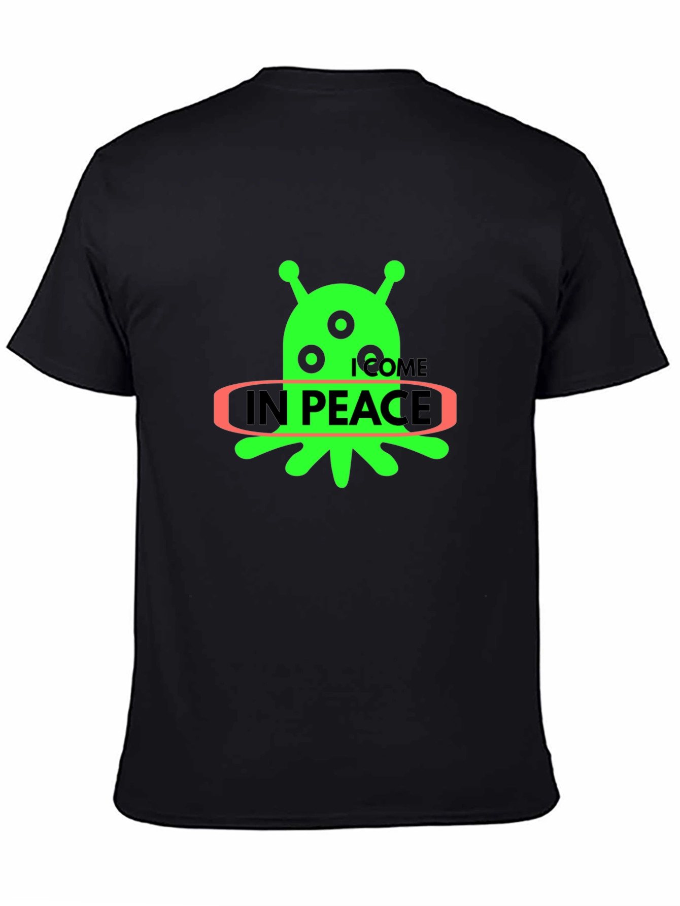 Alien In Peace Graphic T-Shirt - Black Cotton Blend