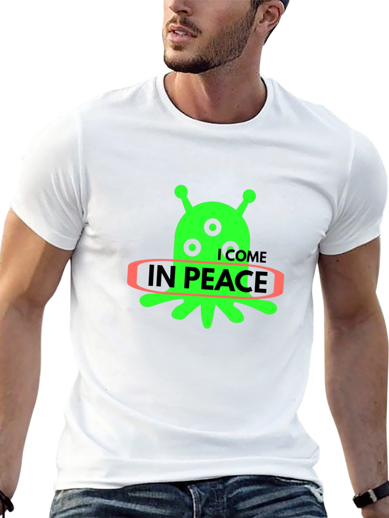 Alien In Peace Graphic T-Shirt - Black Cotton Blend