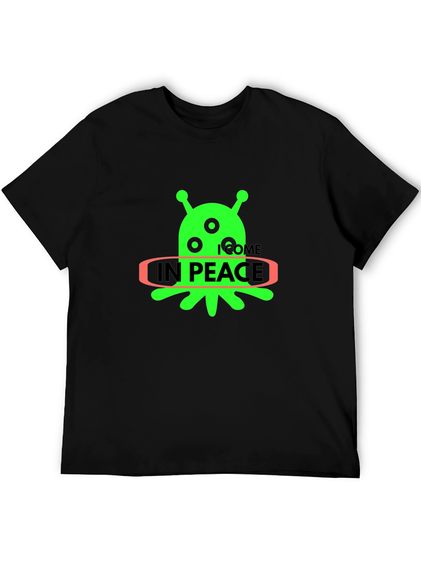 Alien In Peace Graphic T-Shirt - Black Cotton Blend