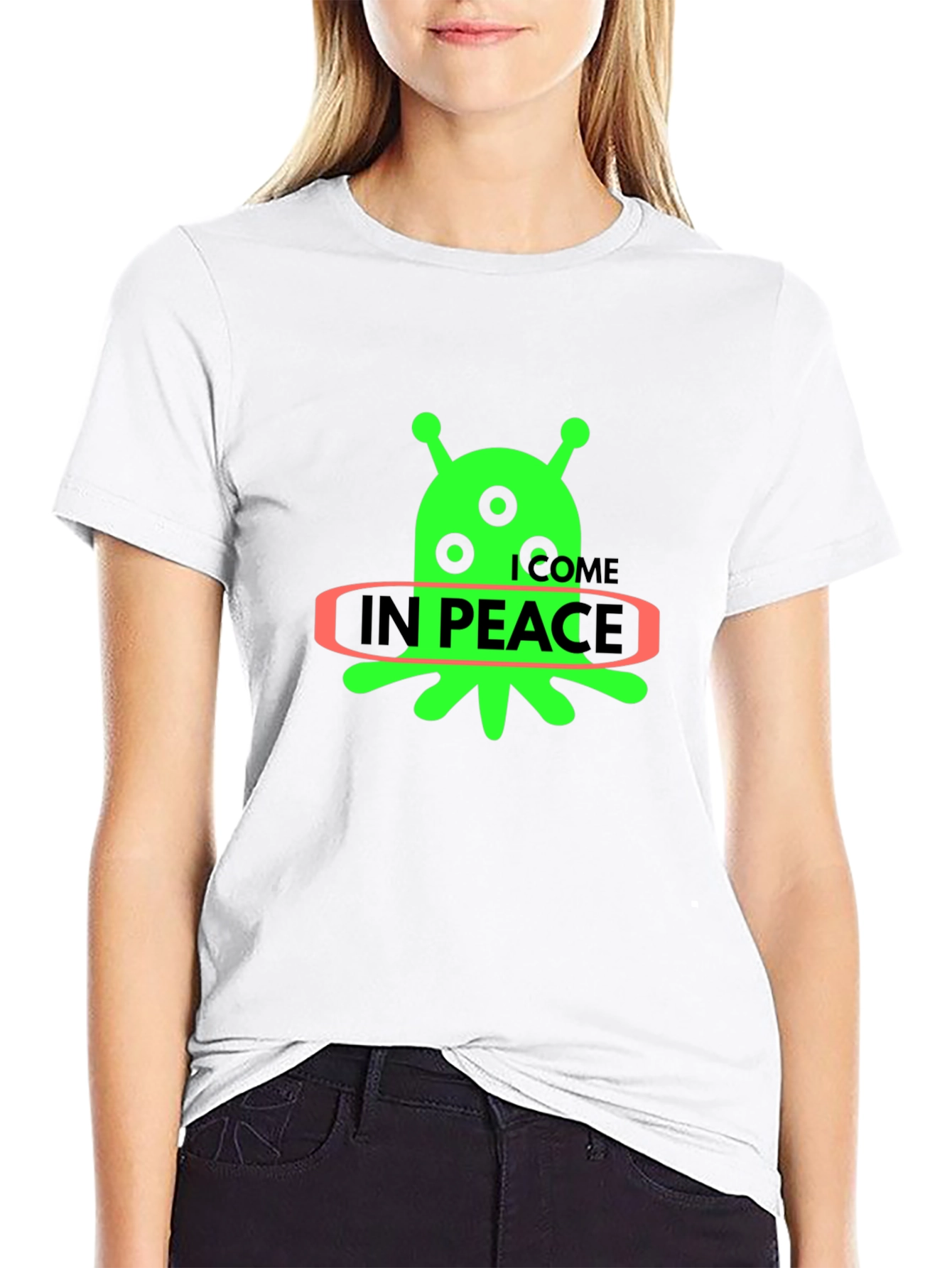 Alien In Peace Graphic T-Shirt - Black Cotton Blend