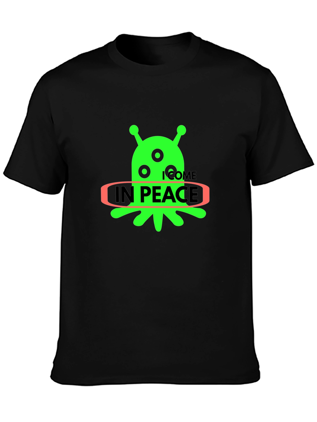 Alien In Peace Graphic T-Shirt - Black Cotton Blend