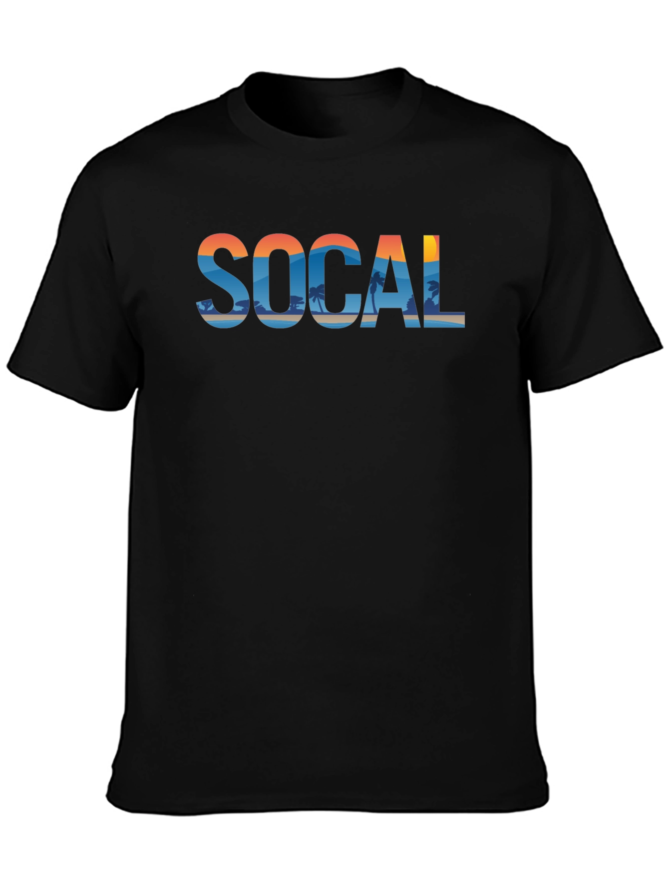 SoCal Beach Print Mens Black Graphic Tee