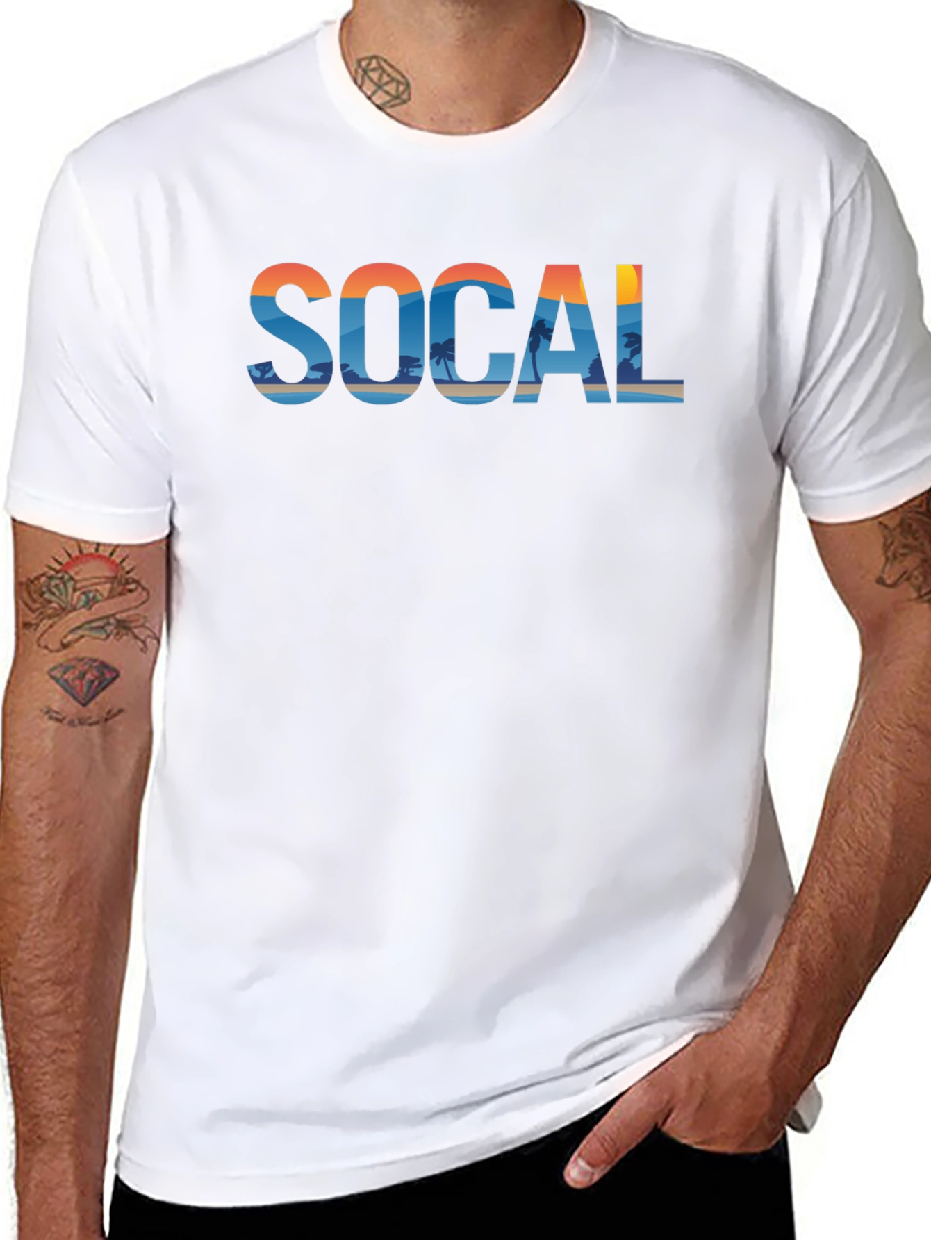 SoCal Beach Print Mens Black Graphic Tee