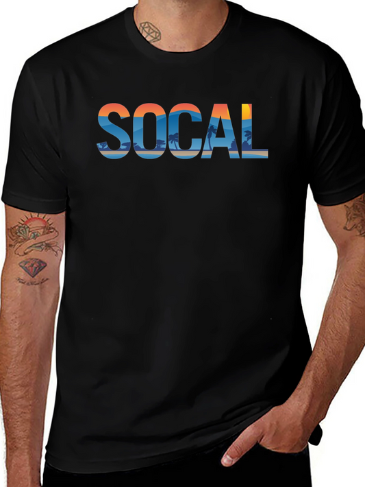 SoCal Beach Print Mens Black Graphic Tee