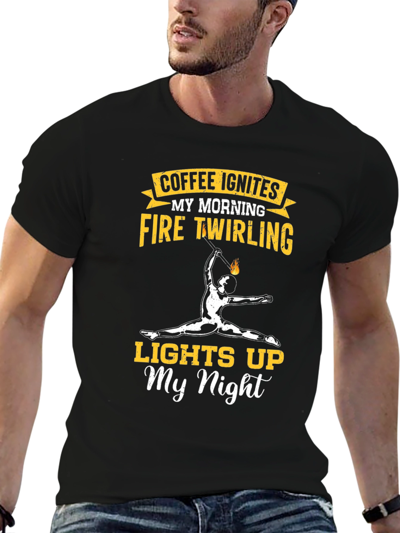Coffee Ignites Fire Twirling Graphic Tee