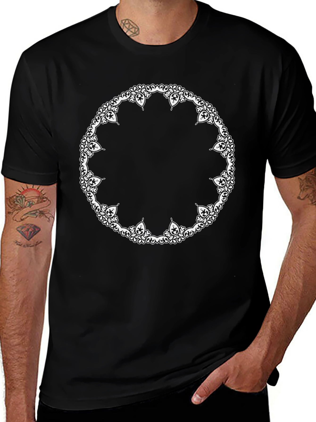 Black T-Shirt with Ornate Circle Design
