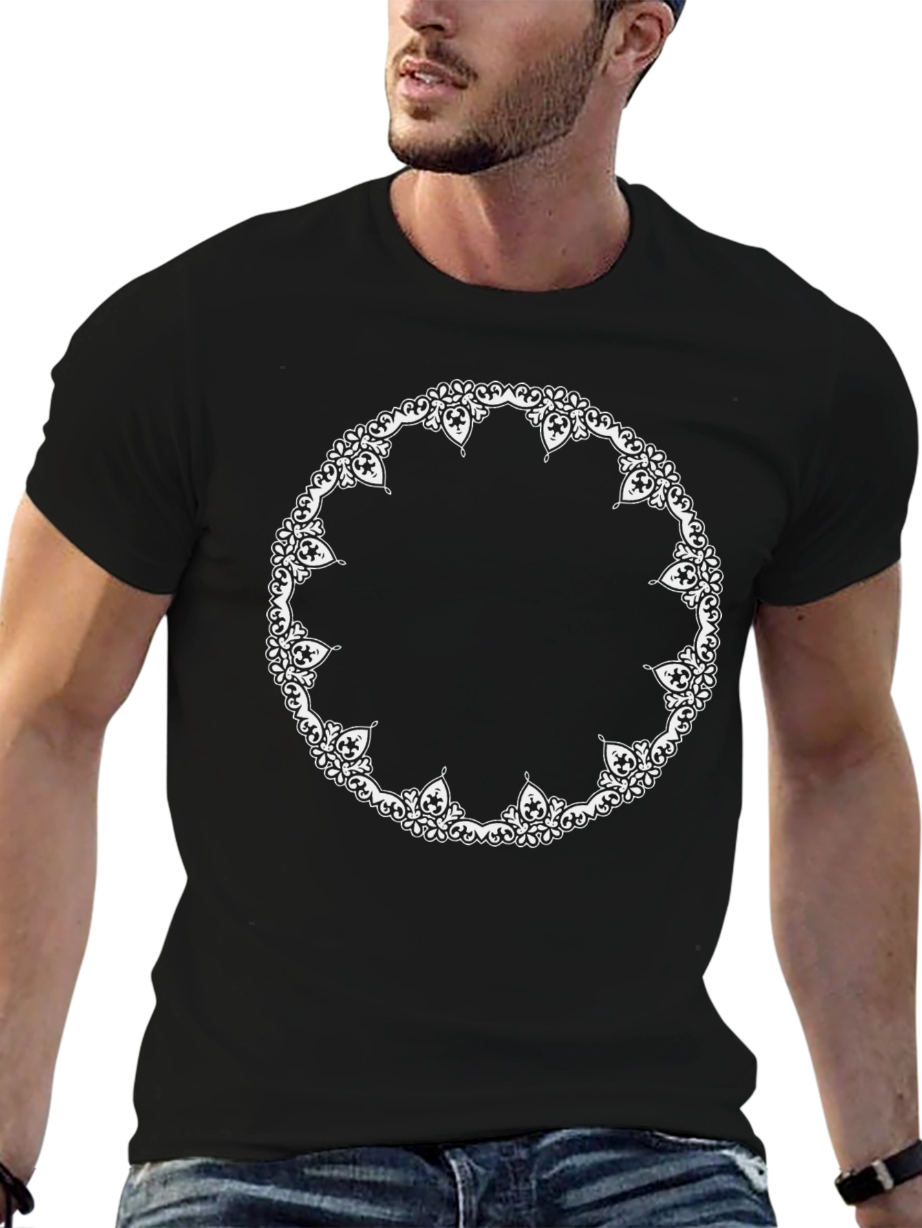 Black T-Shirt with Ornate Circle Design