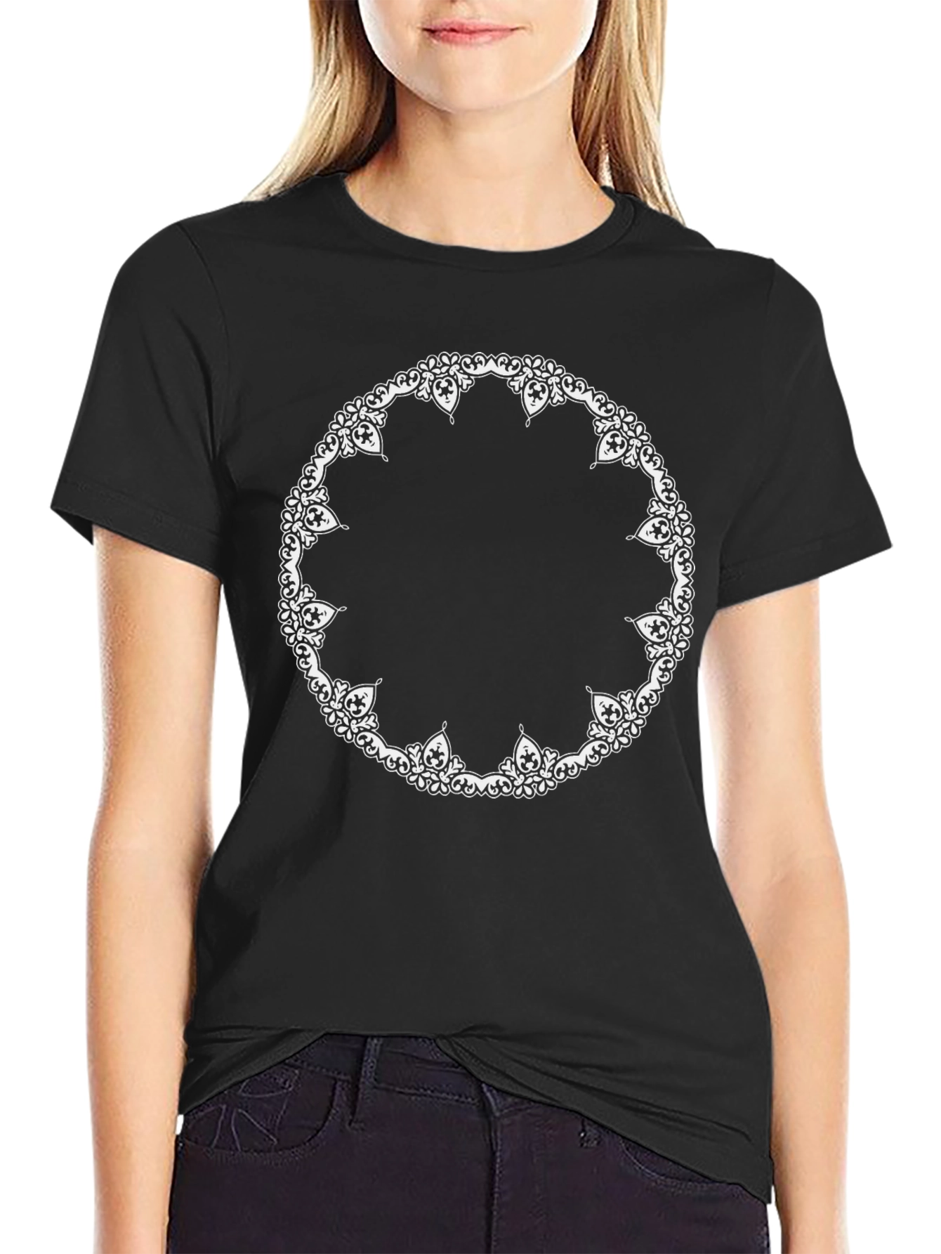 Black T-Shirt with Ornate Circle Design