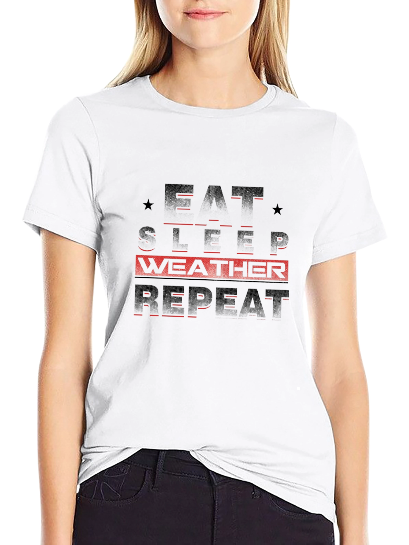 Eat Sleep Weather Repeat Black Graphic Tee