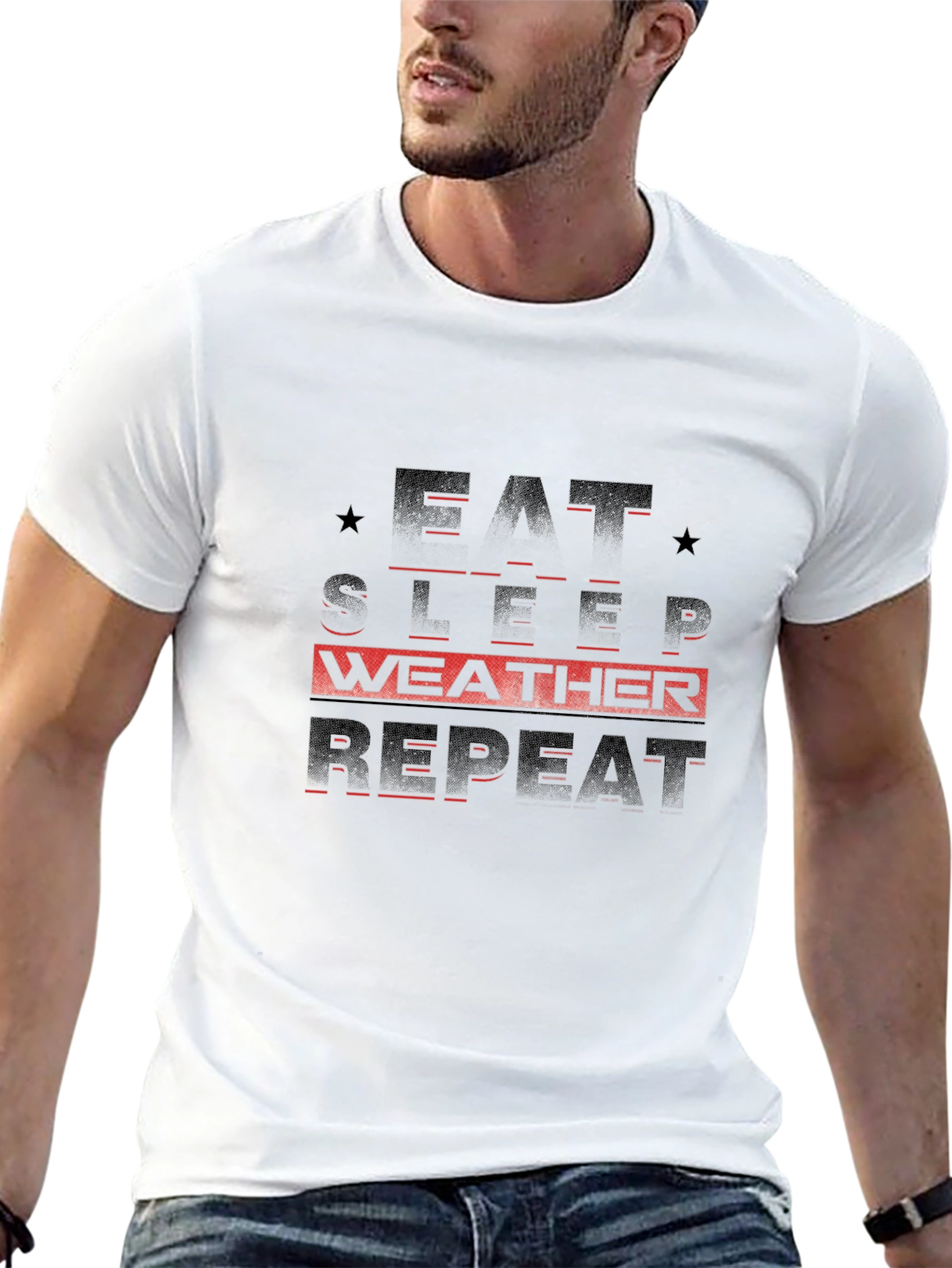 Eat Sleep Weather Repeat Black Graphic Tee