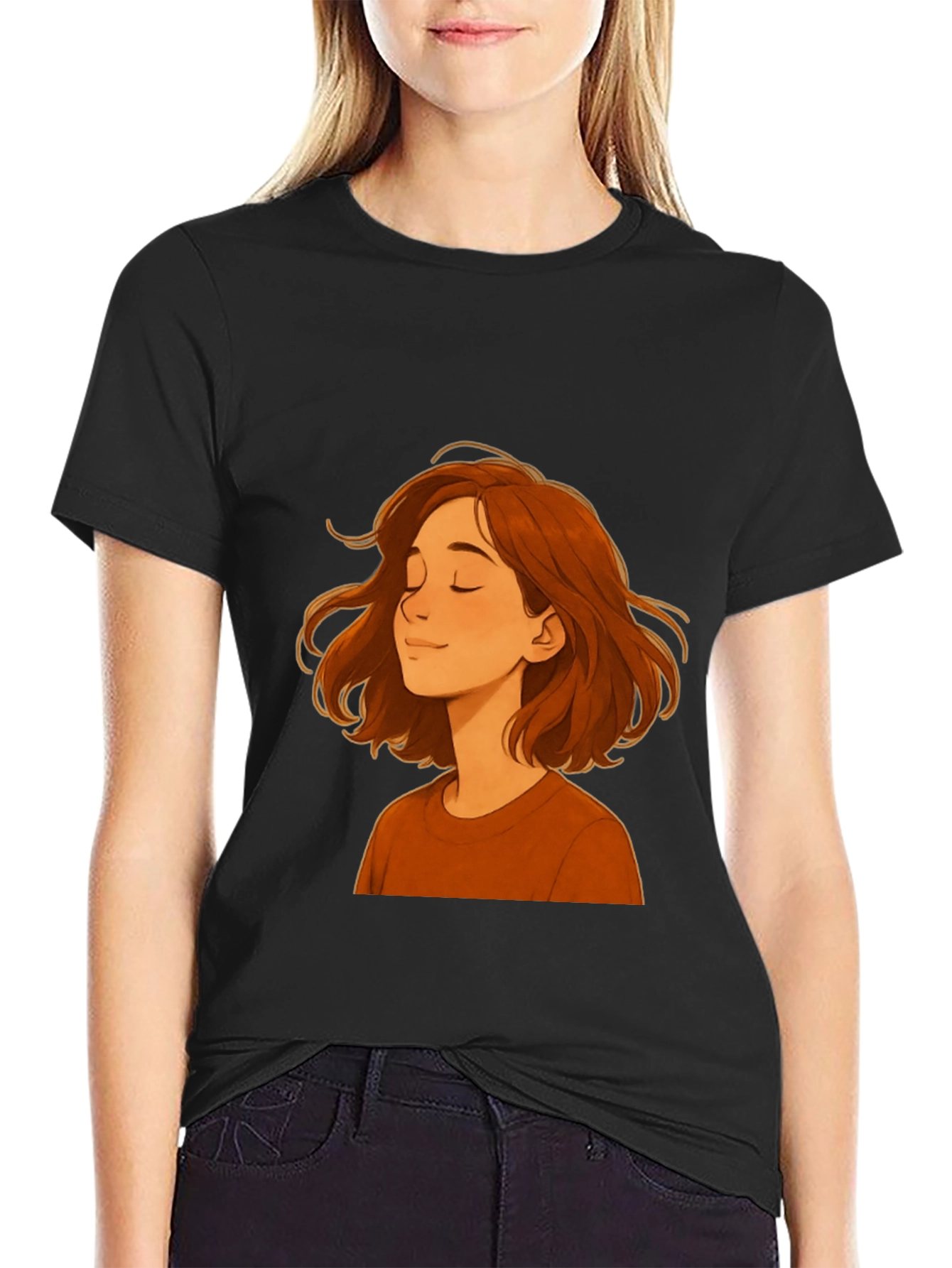 Woman Cartoon Graphic Print Black T-Shirt