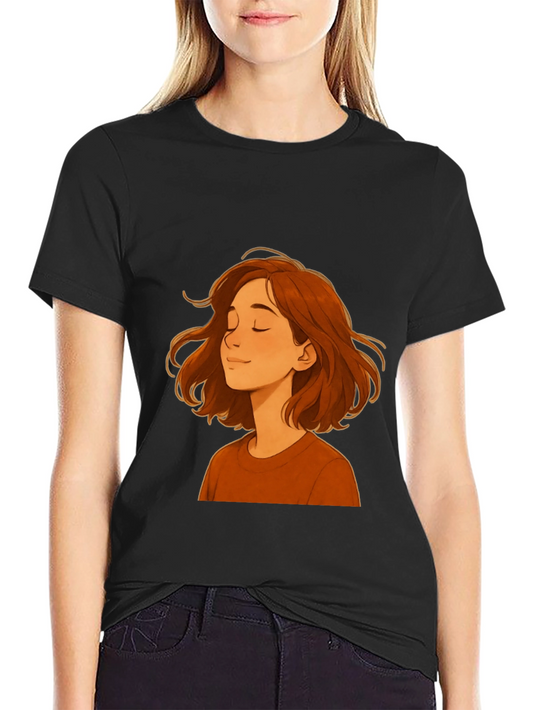Woman Cartoon Graphic Print Black T-Shirt