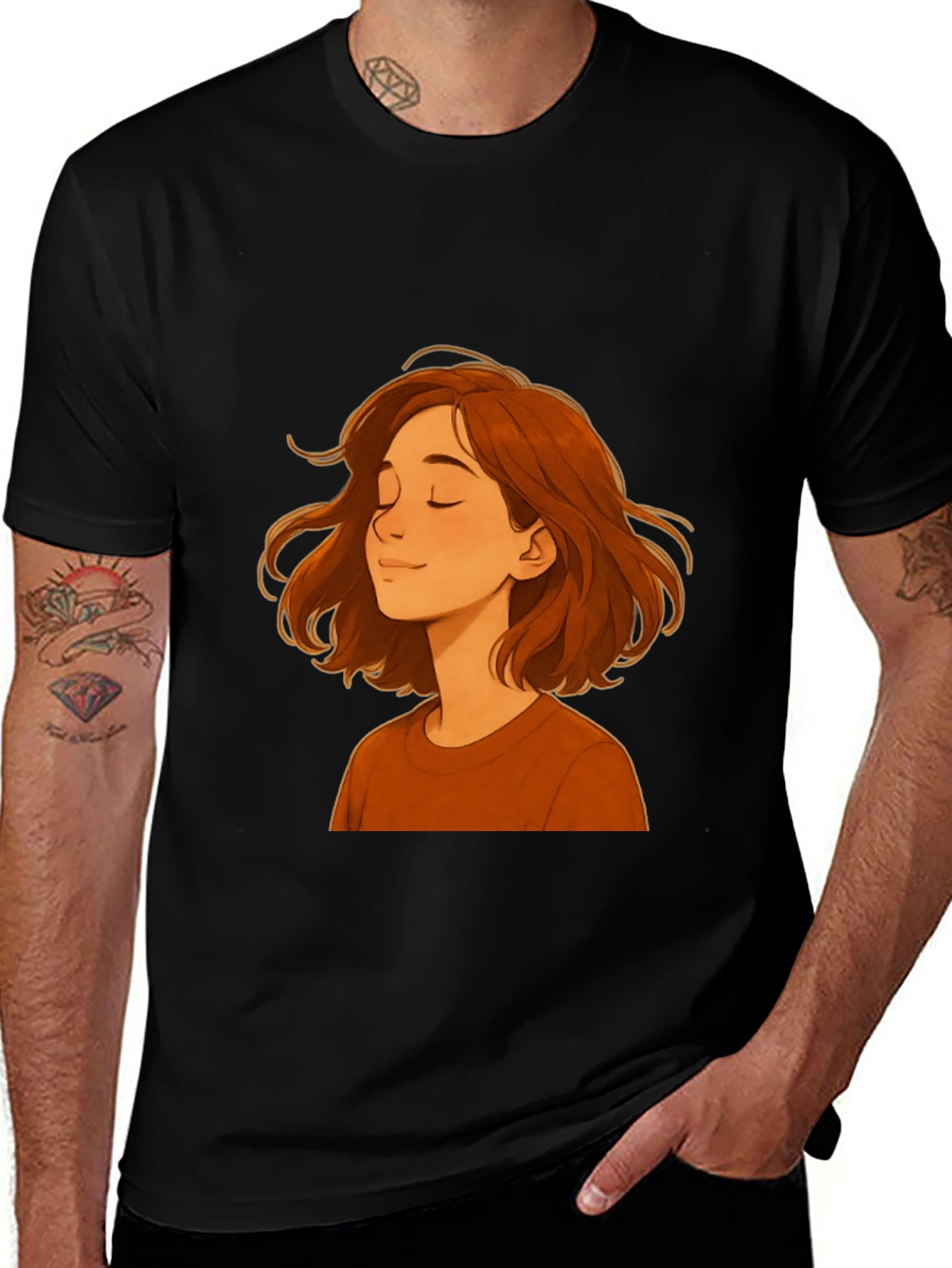 Woman Cartoon Graphic Print Black T-Shirt