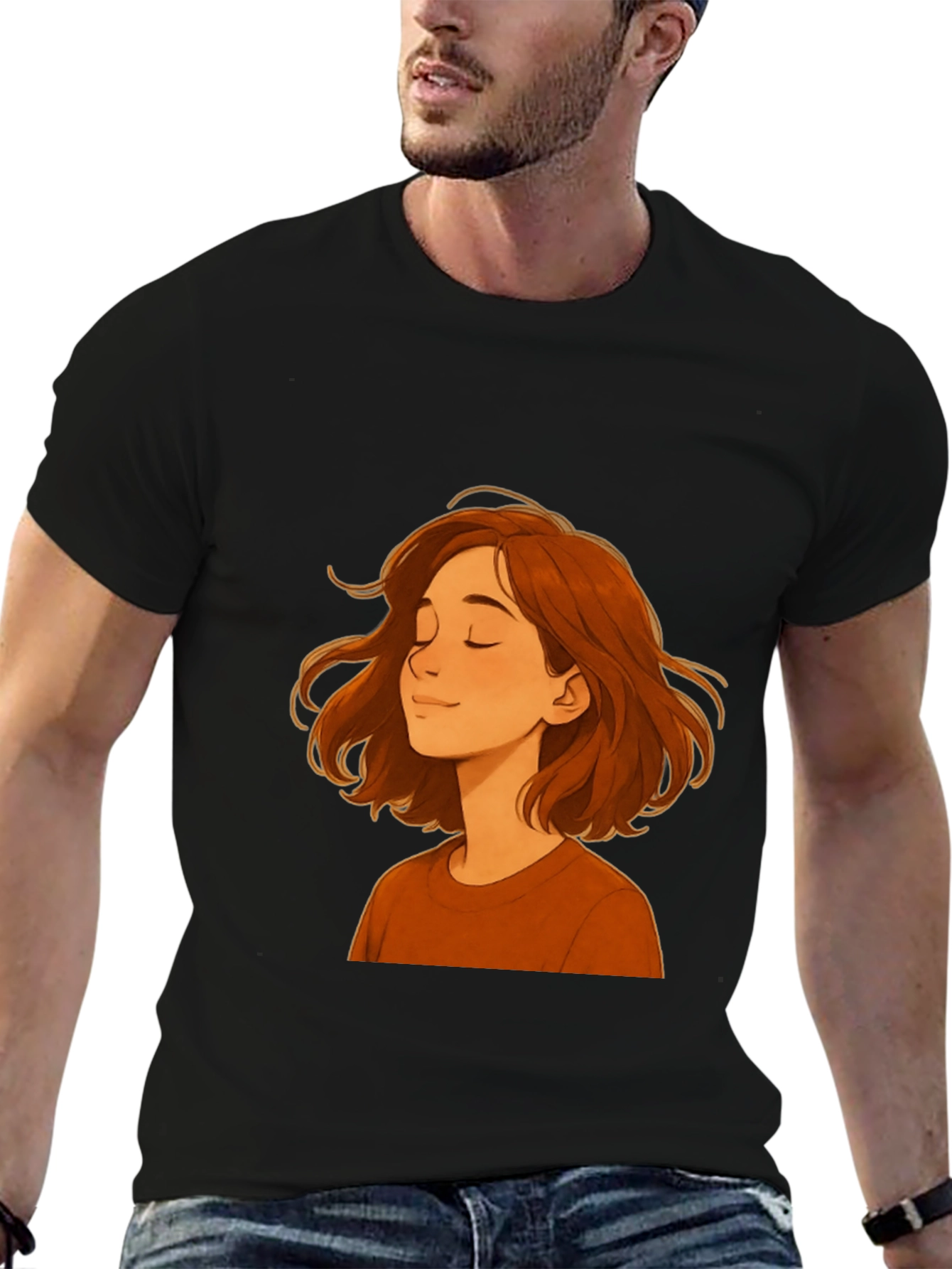 Woman Cartoon Graphic Print Black T-Shirt