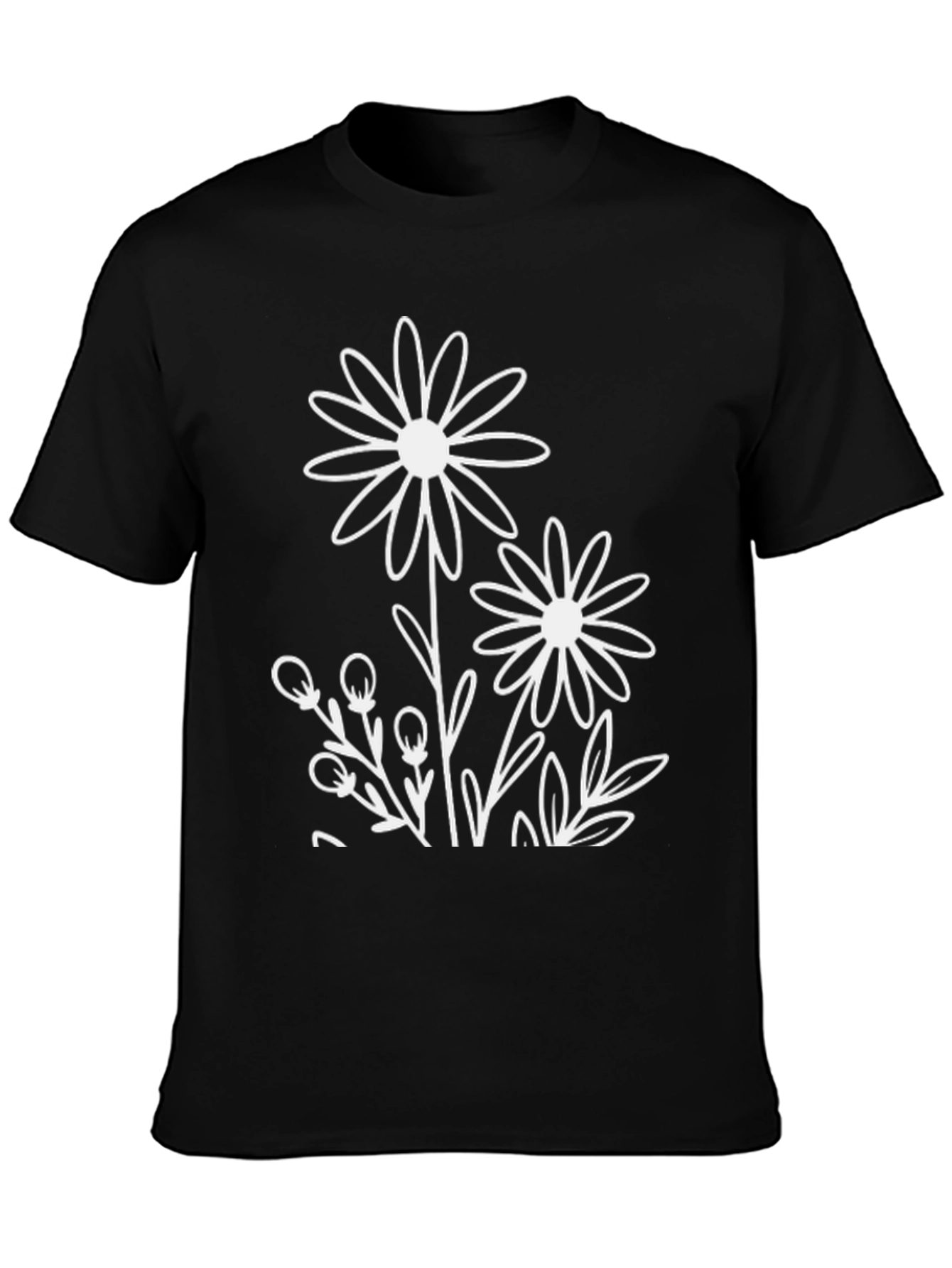 Floral Graphic T-Shirt - Casual Black Tee