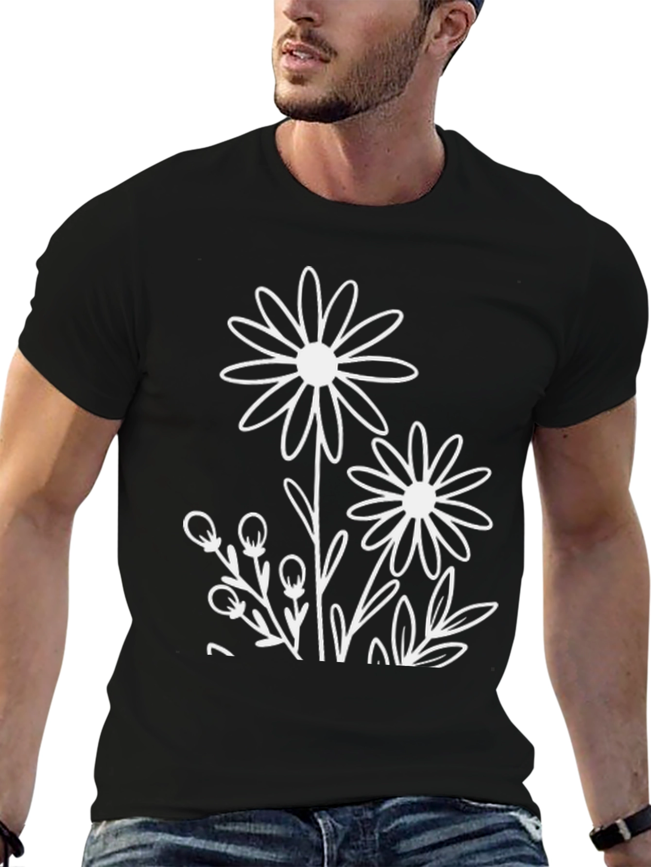 Floral Graphic T-Shirt - Casual Black Tee