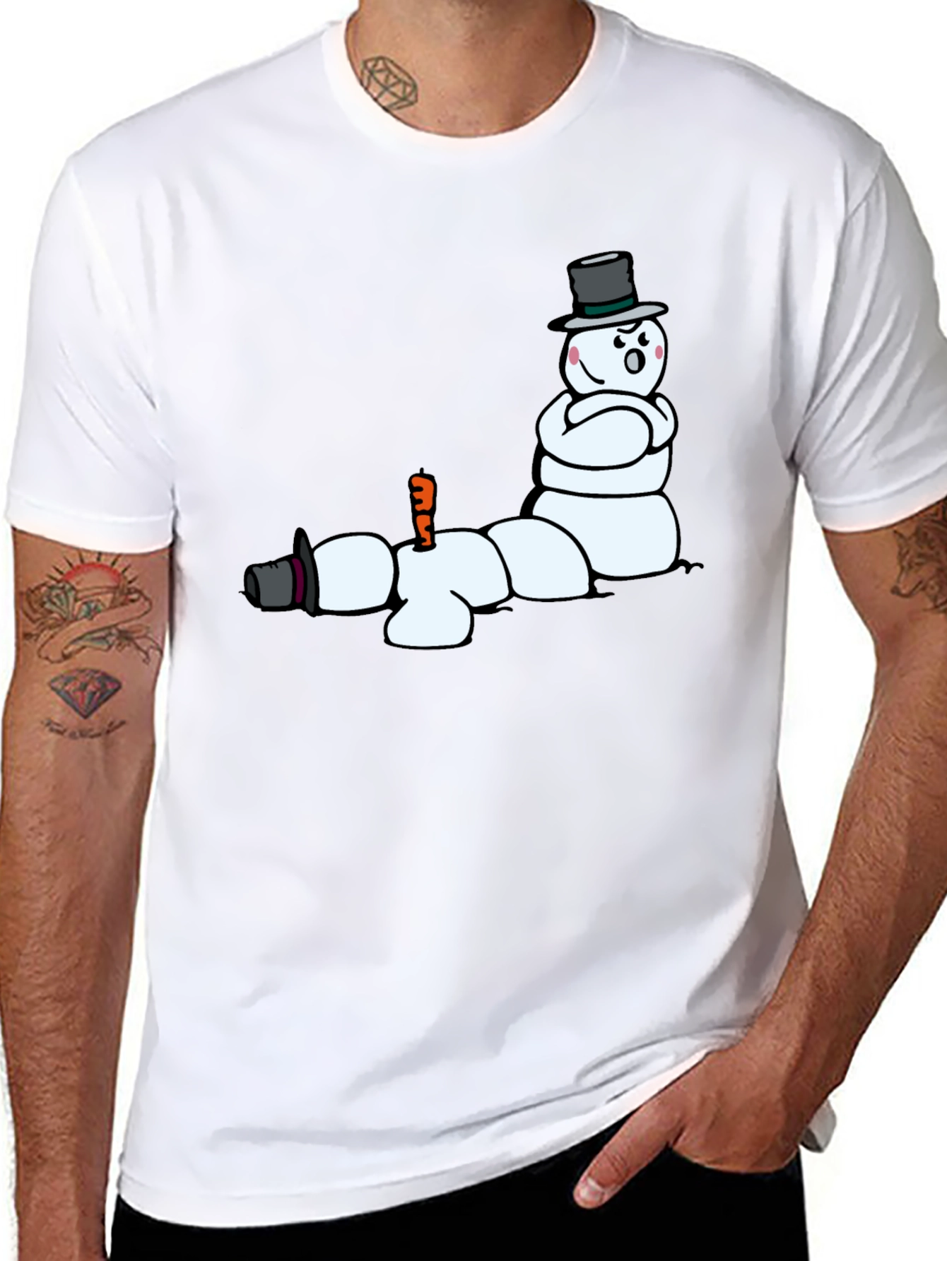 Funny Melting Snowman Graphic T-Shirt
