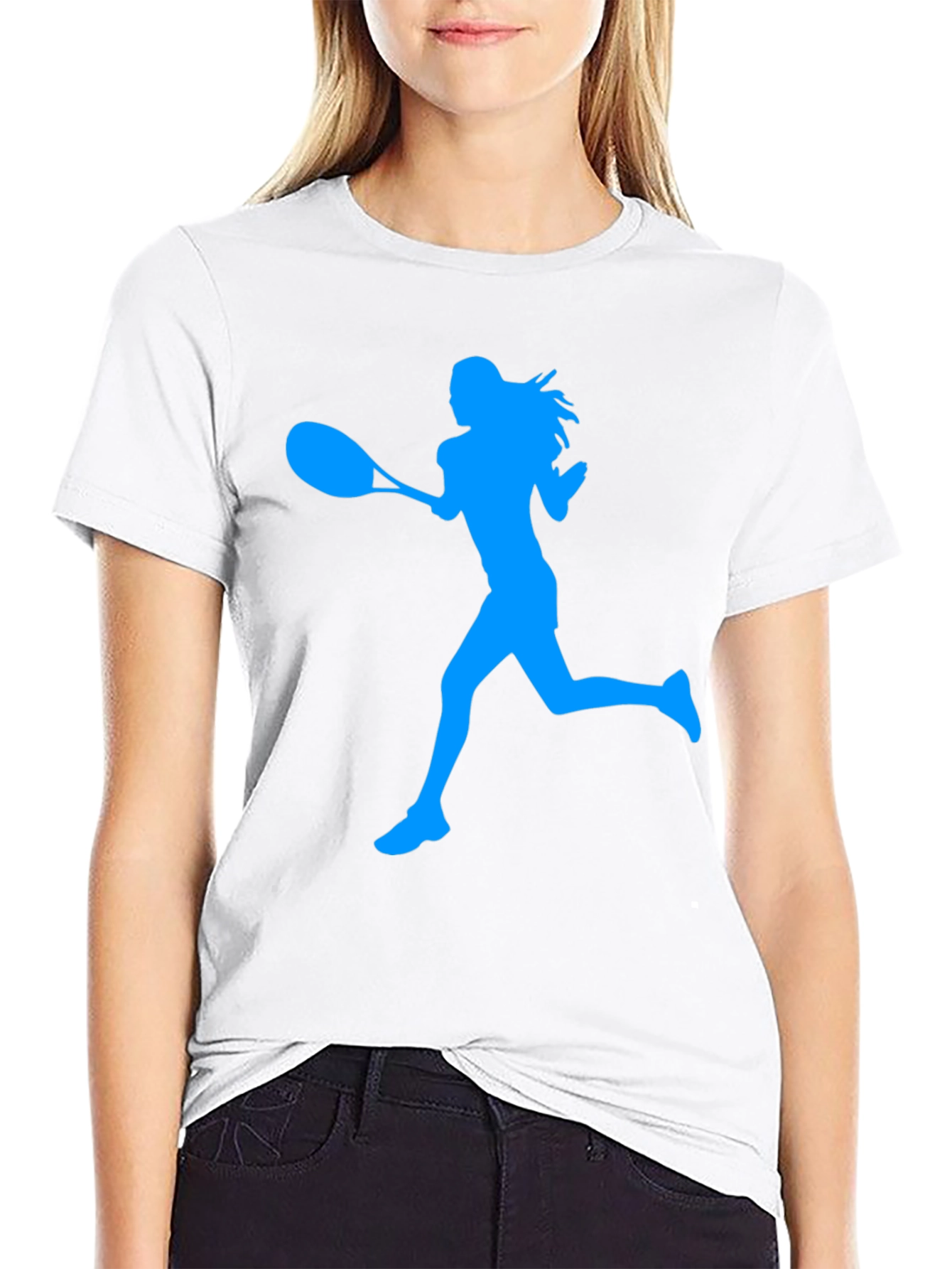 Tennis Player Silhouette Graphic Tee - Black