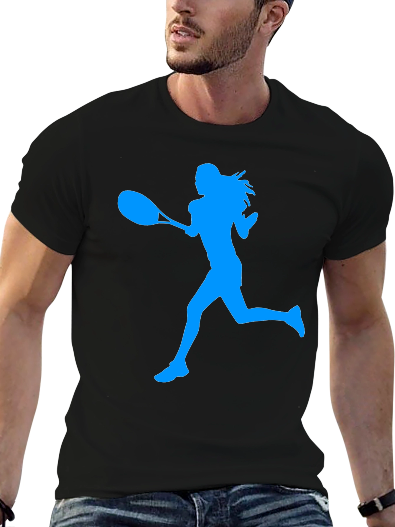 Tennis Player Silhouette Graphic Tee - Black