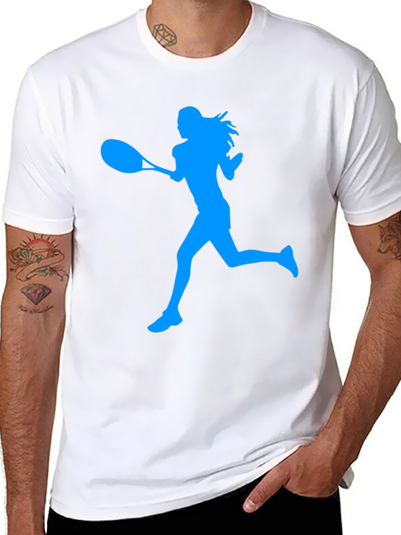 Tennis Player Silhouette Graphic Tee - Black