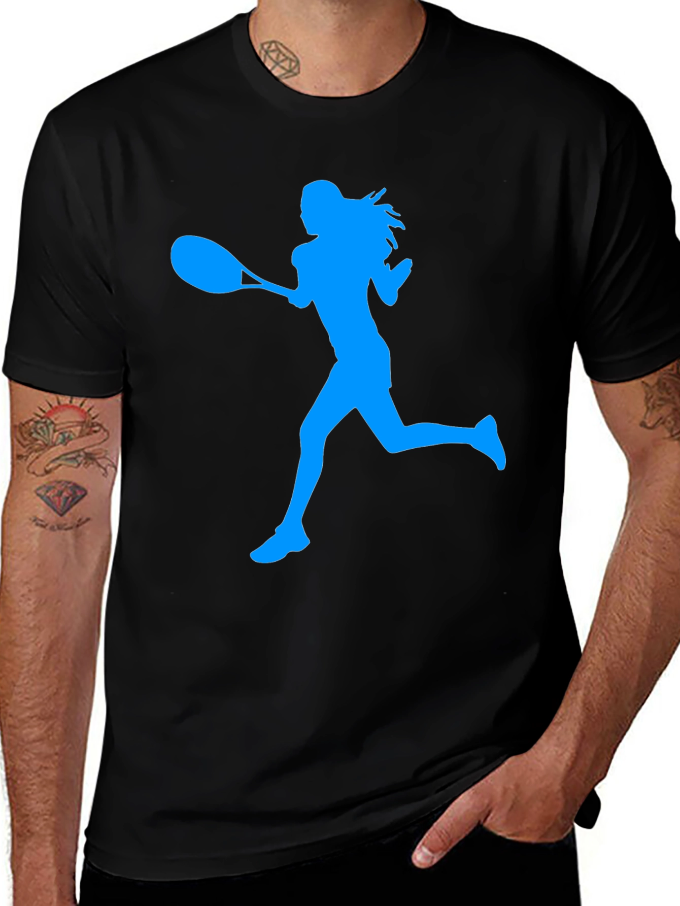 Tennis Player Silhouette Graphic Tee - Black