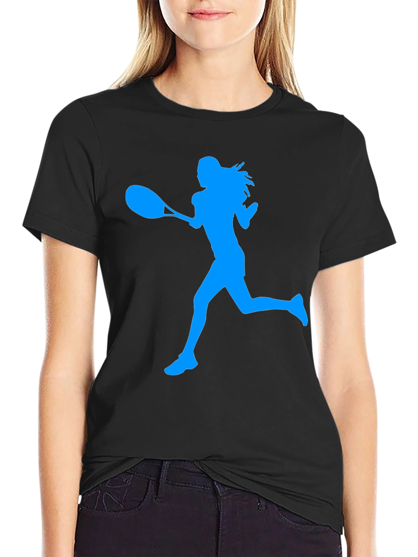 Tennis Player Silhouette Graphic Tee - Black