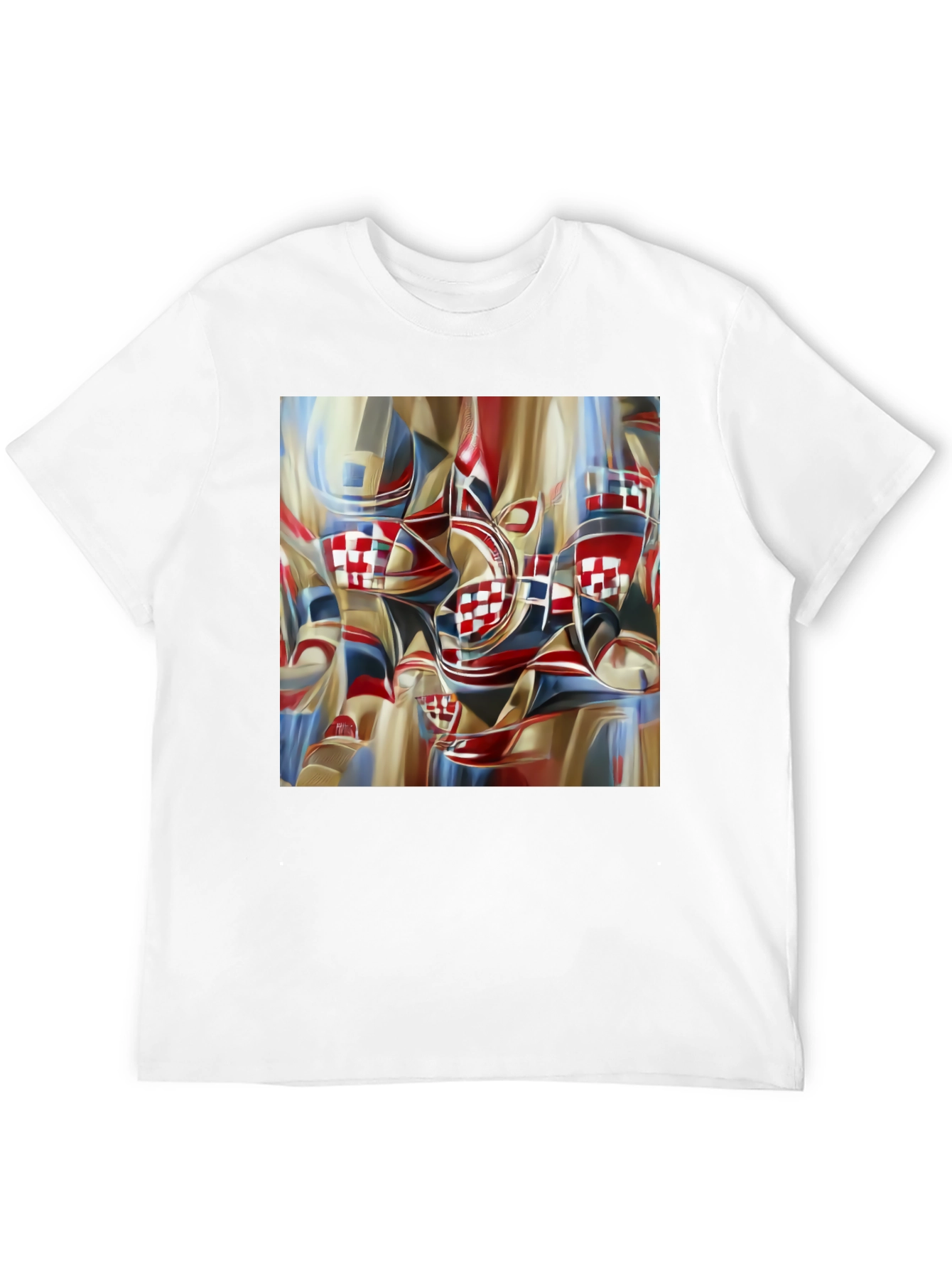 Abstract Checkerboard Print Black T-Shirt