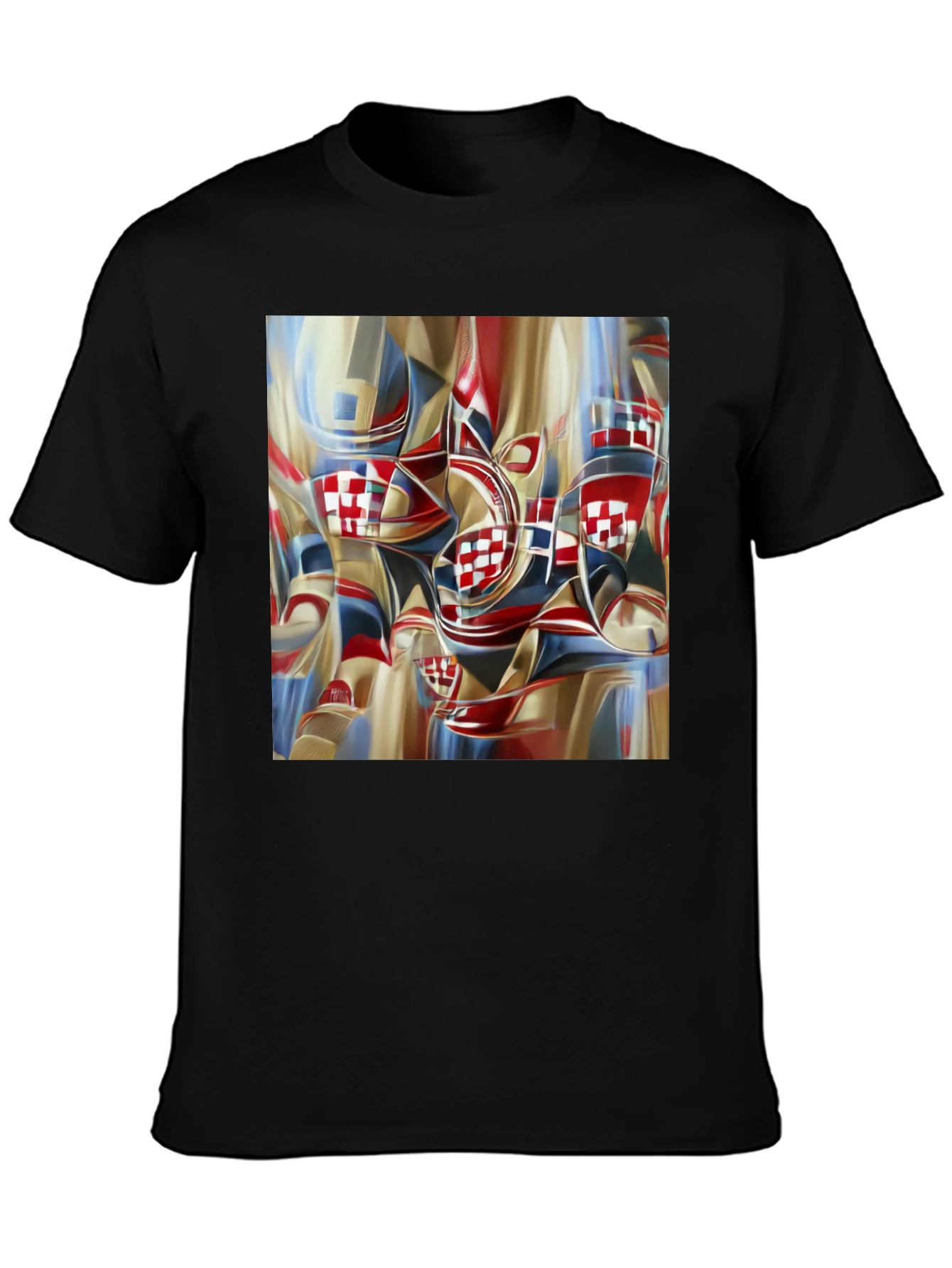 Abstract Checkerboard Print Black T-Shirt