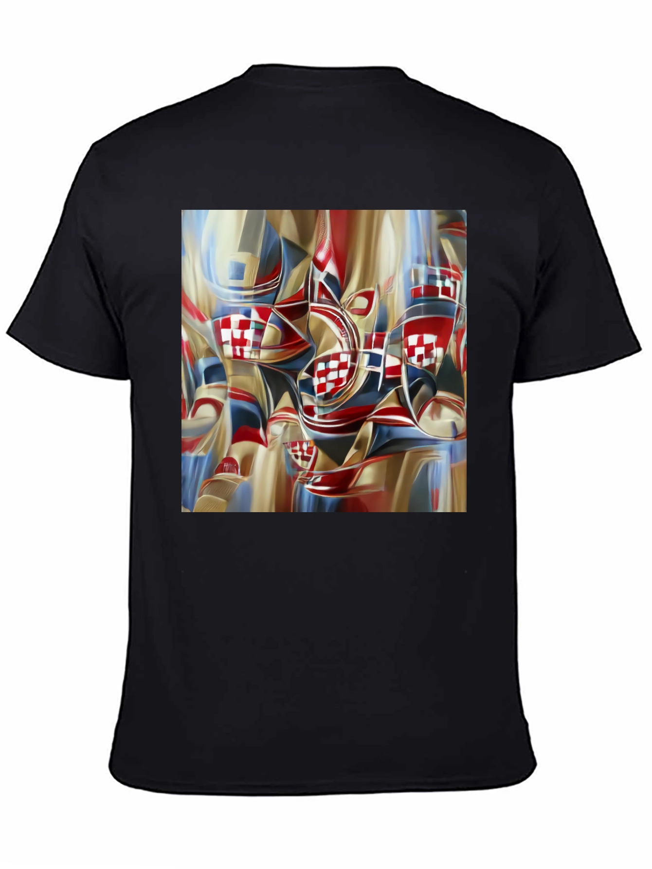 Abstract Checkerboard Print Black T-Shirt