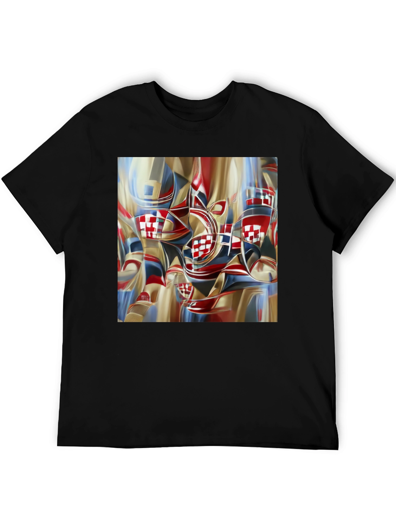 Abstract Checkerboard Print Black T-Shirt