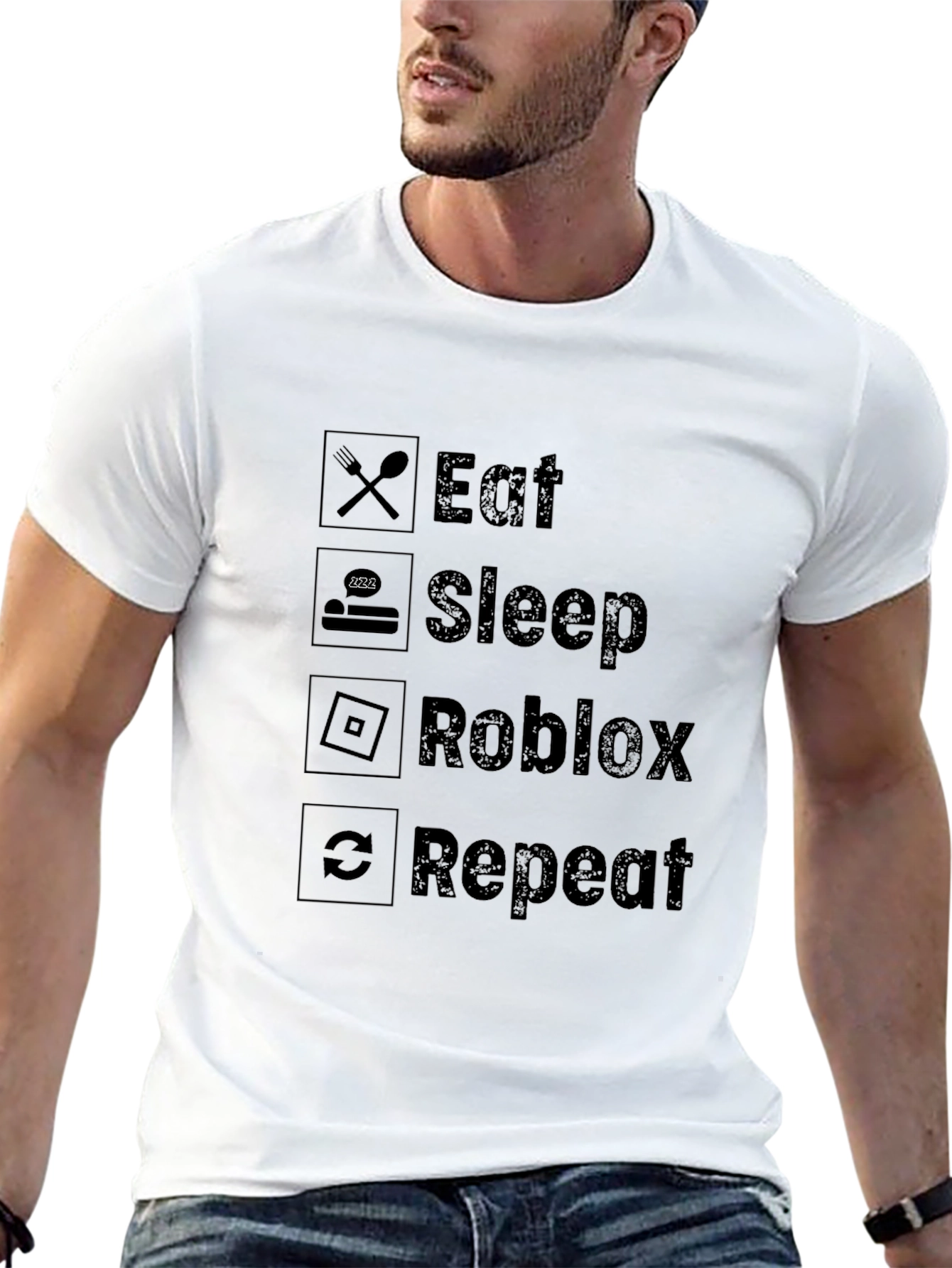 Eat Sleep Roblox Repeat Black T-Shirt