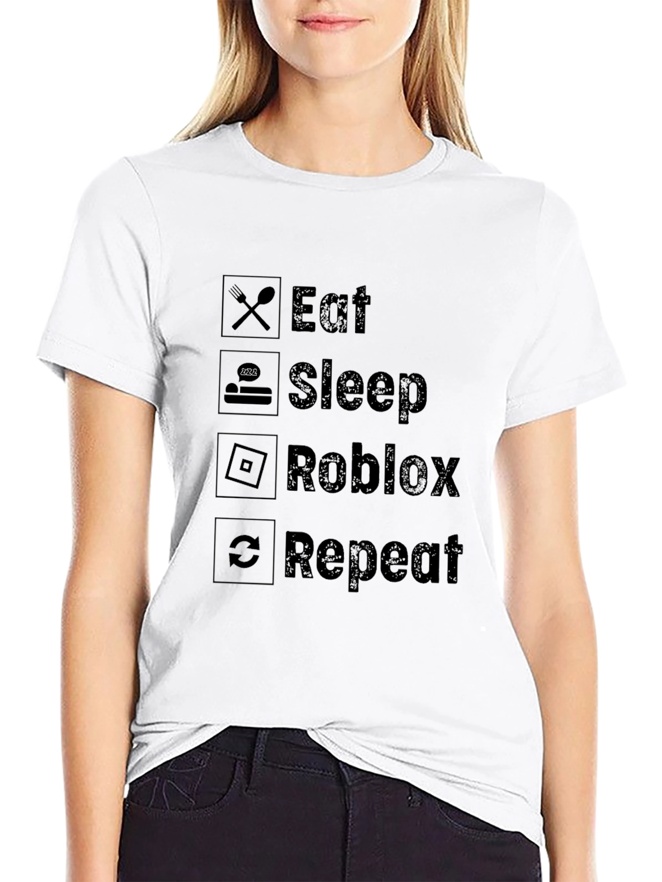Eat Sleep Roblox Repeat Black T-Shirt