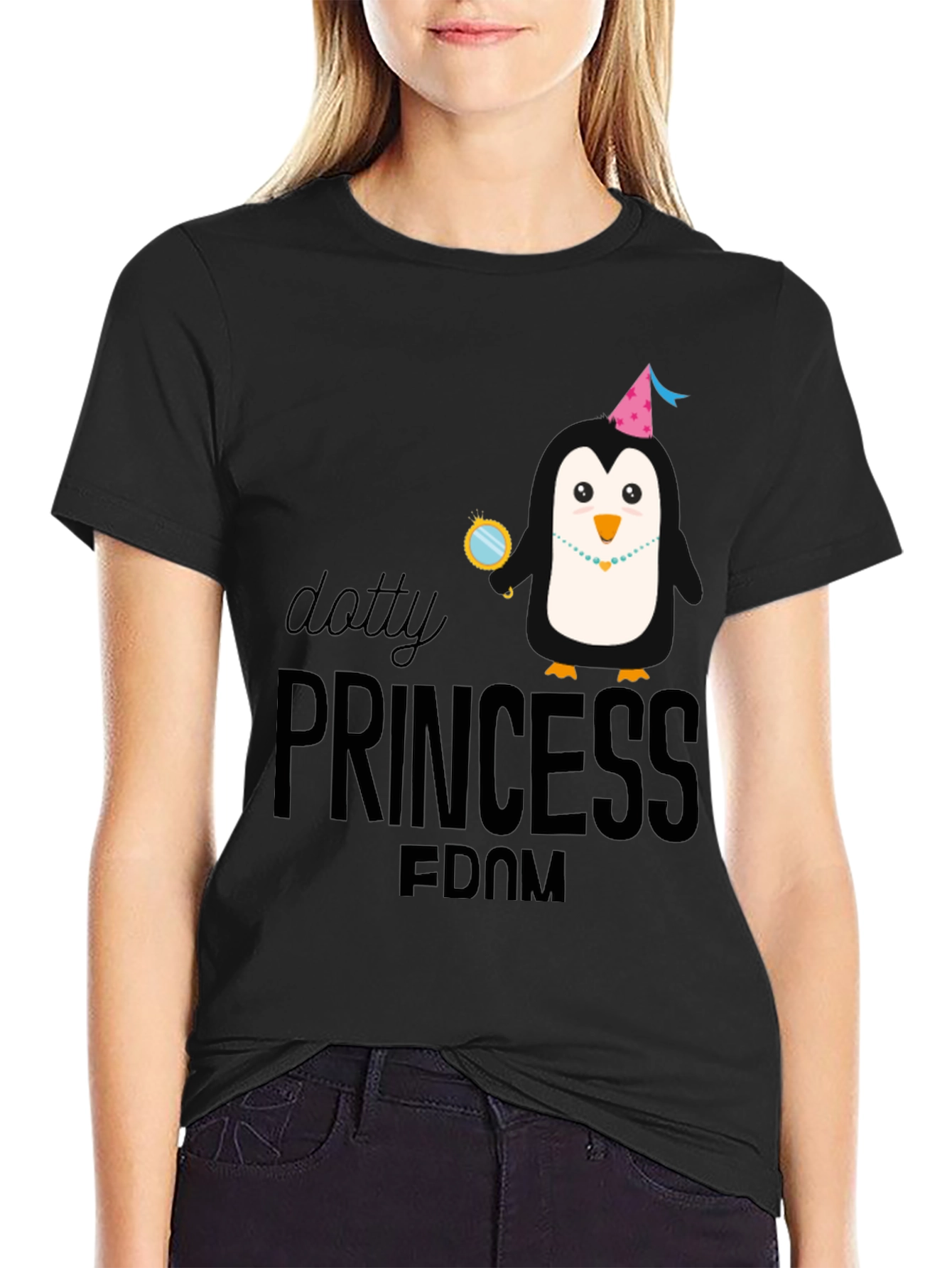 Dotty Princess Penguin T-Shirt - Black