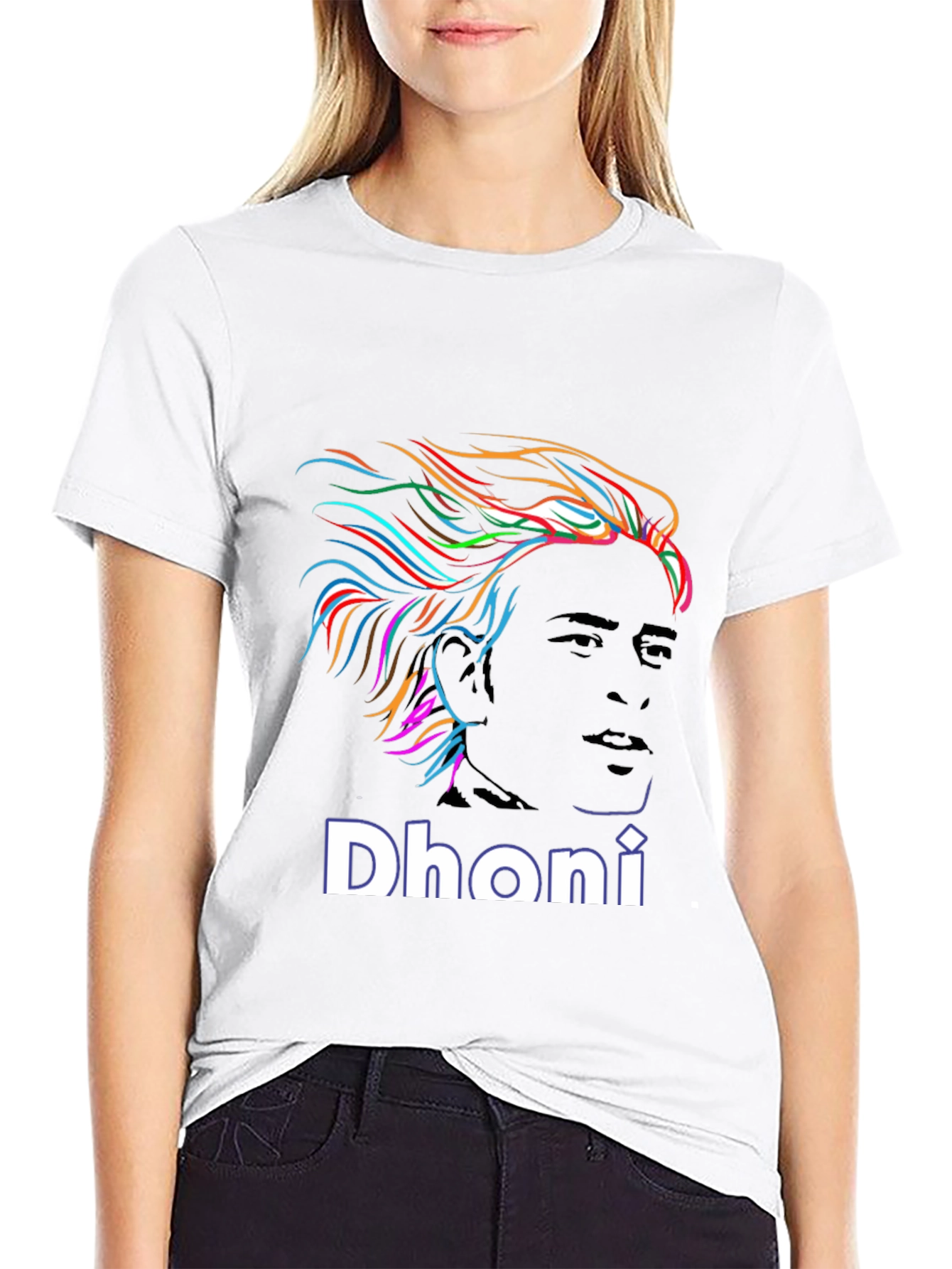Dhoni Portrait Graphic Print Black T-Shirt