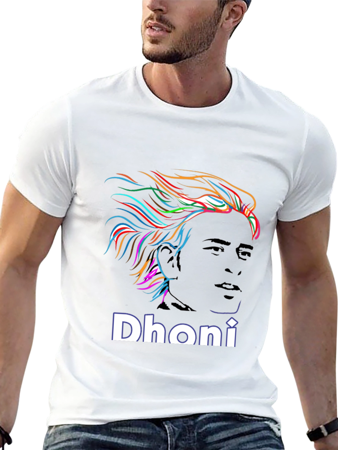 Dhoni Portrait Graphic Print Black T-Shirt
